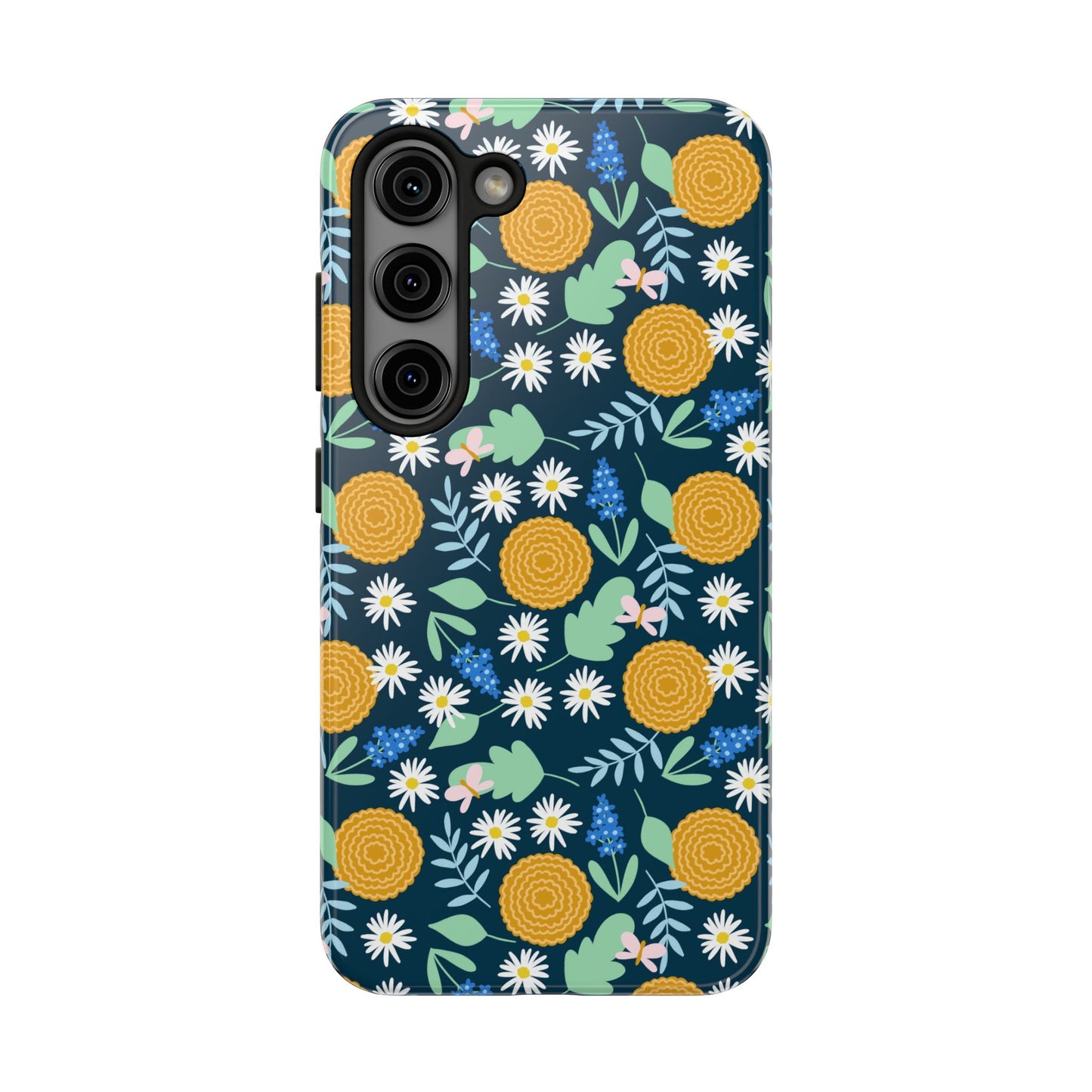 Marigold Meadow | Midnight Blue Floral Tough iPhone Samsung Cases | Nature Inspired iPhone Cover
