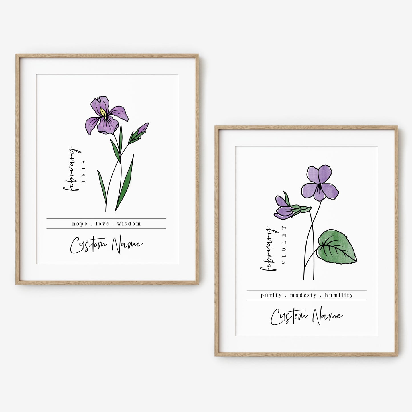 February Birth Flower Unframed Art Print | Personalized Name Custom Floral Illustration Wall Decor Birthday Gift