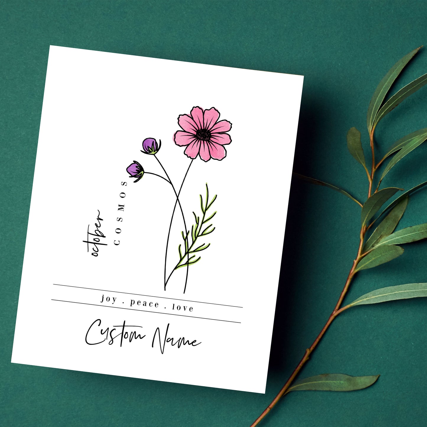 October Birth Flower Unframed Art Print | Personalized Name Custom Floral Illustration Wall Decor Birthday Gift