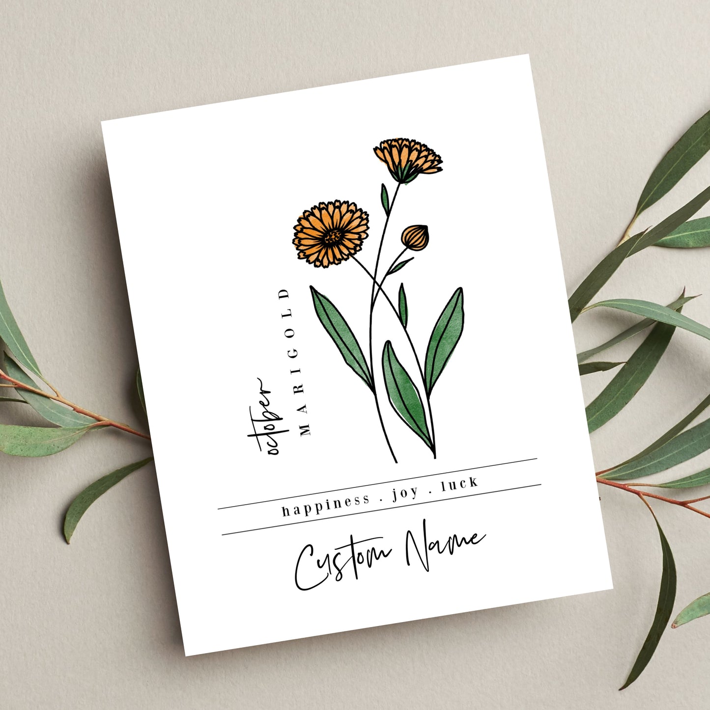 October Birth Flower Unframed Art Print | Personalized Name Custom Floral Illustration Wall Decor Birthday Gift