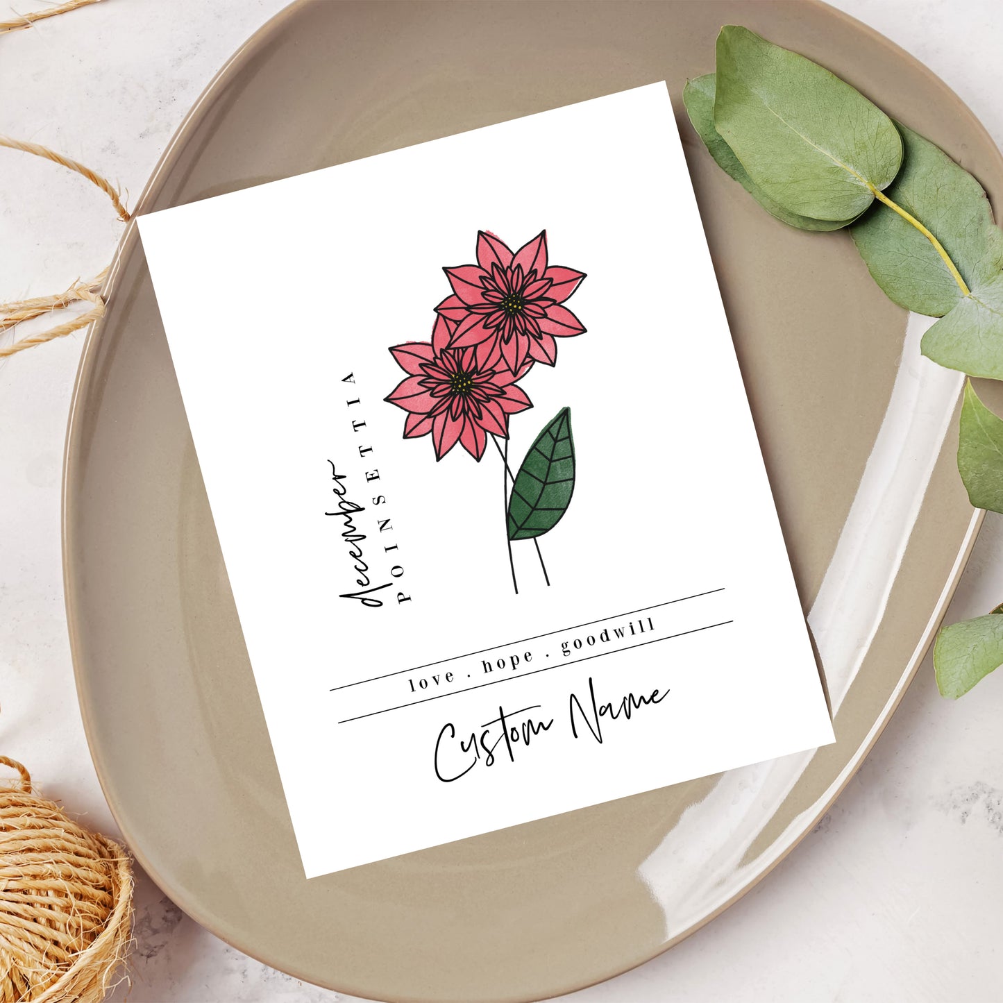 December Birth Flower Unframed Art Print | Personalized Name Custom Floral Illustration Wall Decor Birthday Gift