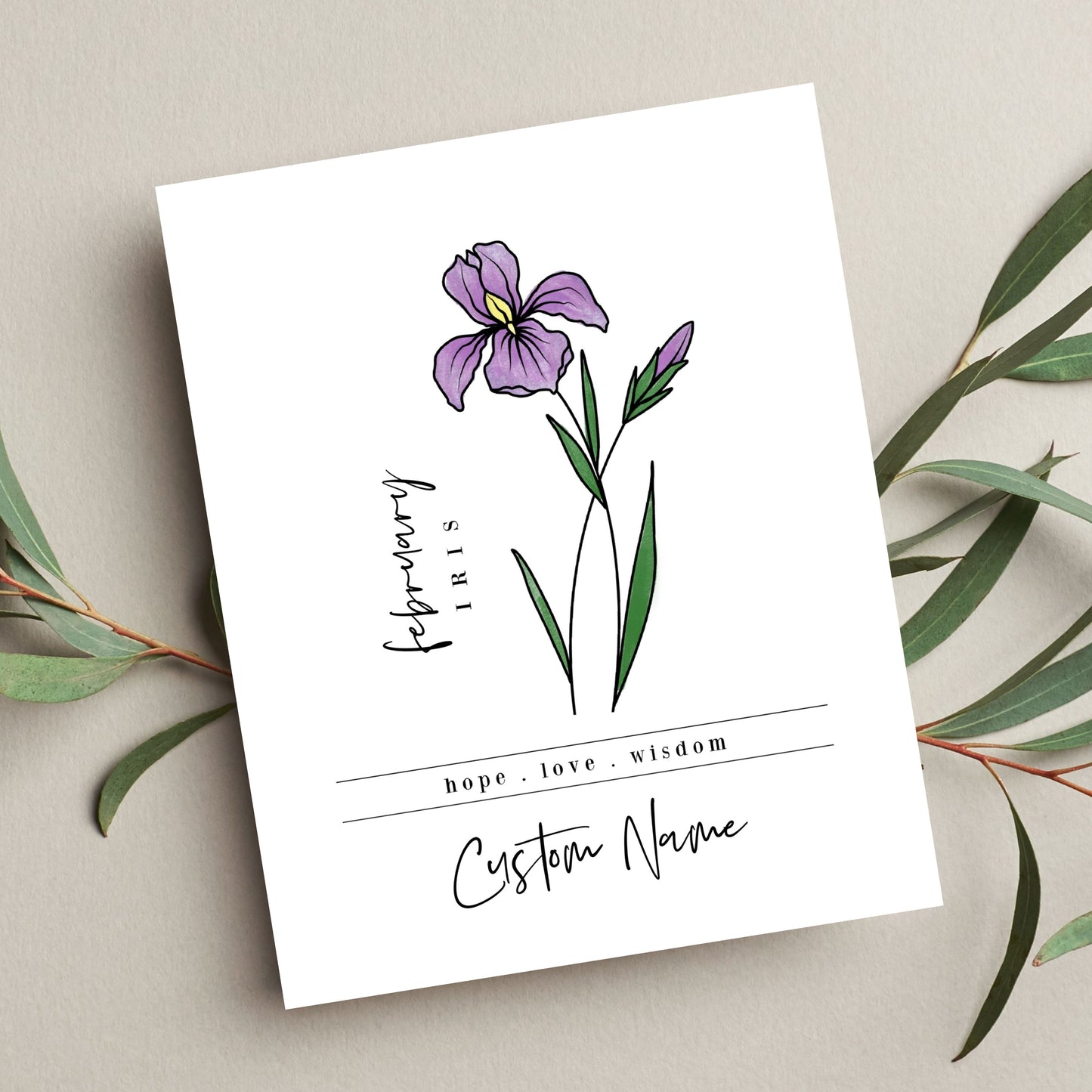 February Birth Flower Unframed Art Print | Personalized Name Custom Floral Illustration Wall Decor Birthday Gift