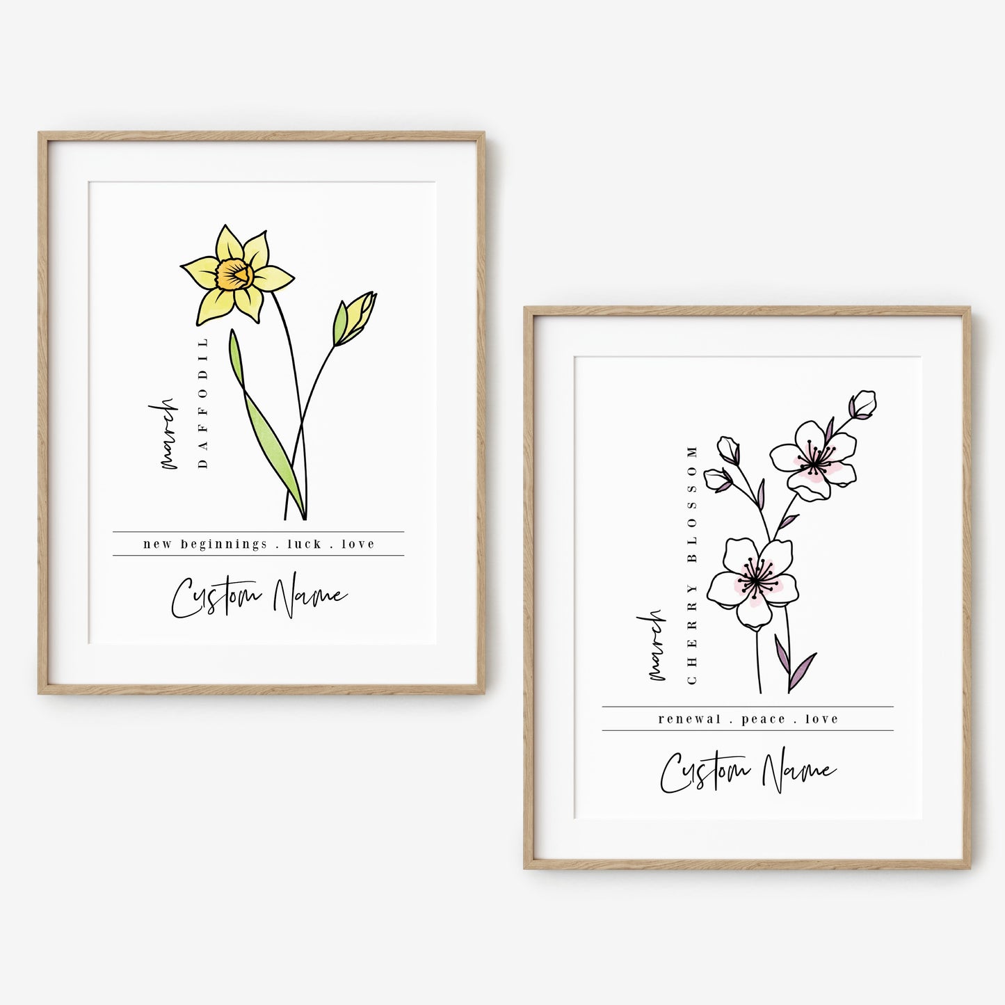 March Birth Flower Unframed Art Print | Personalized Name Custom Floral Illustration Wall Decor Birthday Gift