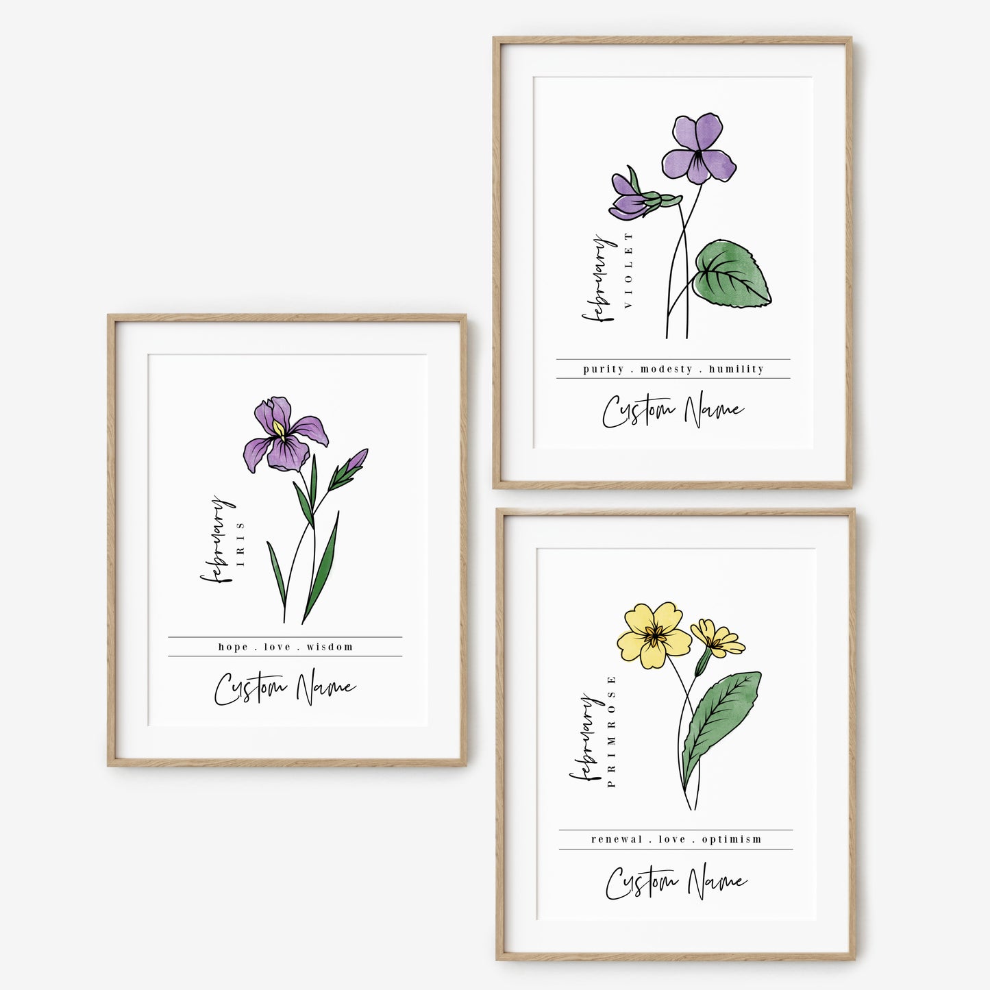 February Birth Flower Unframed Art Print | Personalized Name Custom Floral Illustration Wall Decor Birthday Gift