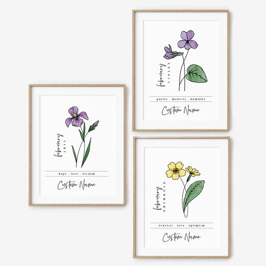 February Birth Flower Unframed Art Print | Personalized Name Custom Floral Illustration Wall Decor Birthday Gift