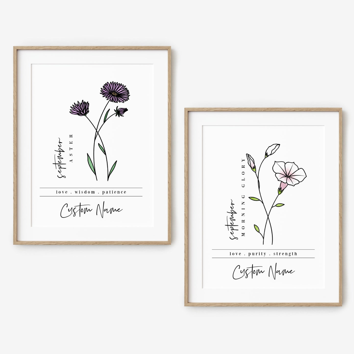 September Birth Flower Unframed Art Print | Personalized Name Custom Floral Illustration Wall Decor Birthday Gift