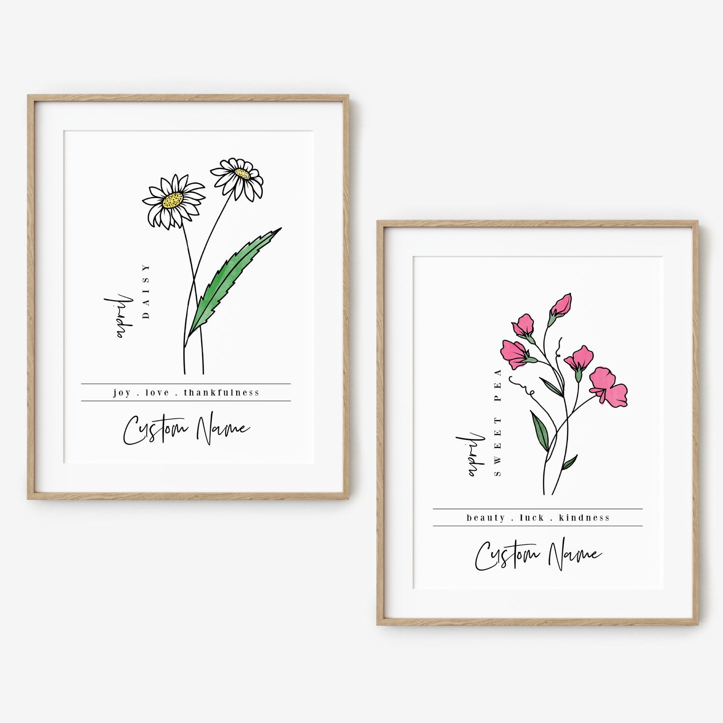 April Birth Flower Unframed Art Print | Personalized Name Custom Floral Illustration Wall Decor Birthday Gift