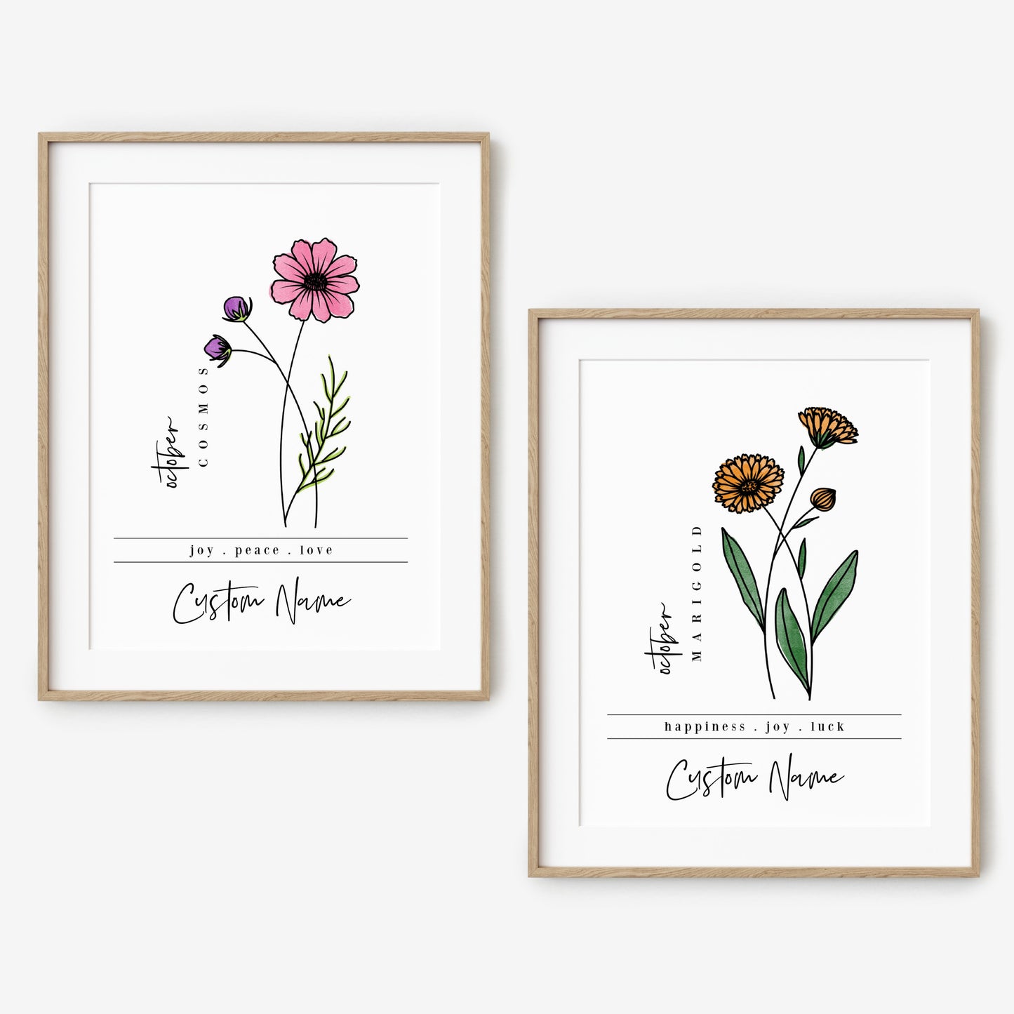 October Birth Flower Unframed Art Print | Personalized Name Custom Floral Illustration Wall Decor Birthday Gift