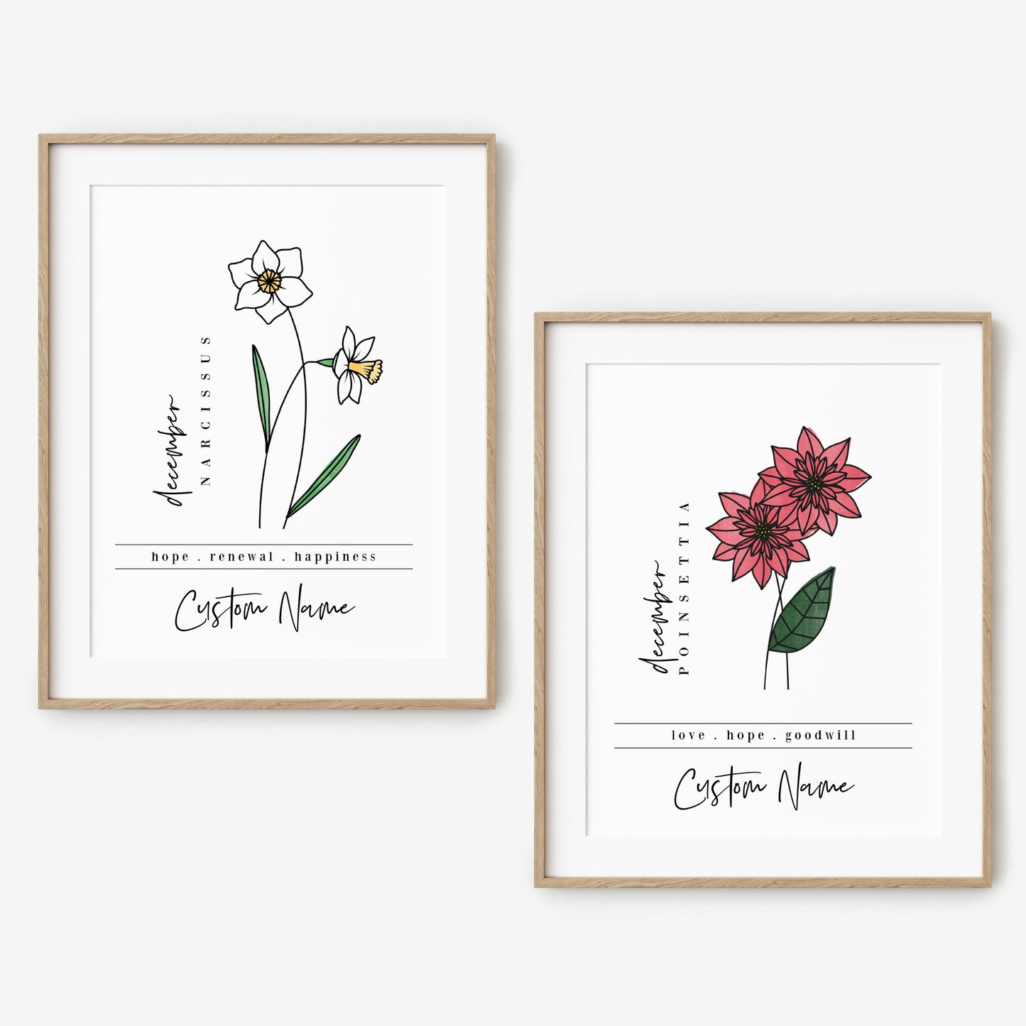 December Birth Flower Unframed Art Print | Personalized Name Custom Floral Illustration Wall Decor Birthday Gift