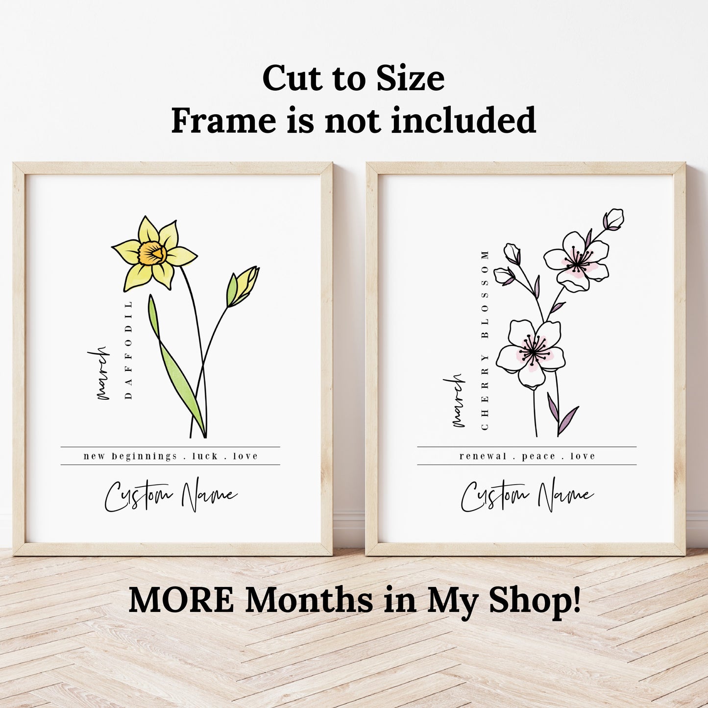 March Birth Flower Unframed Art Print | Personalized Name Custom Floral Illustration Wall Decor Birthday Gift