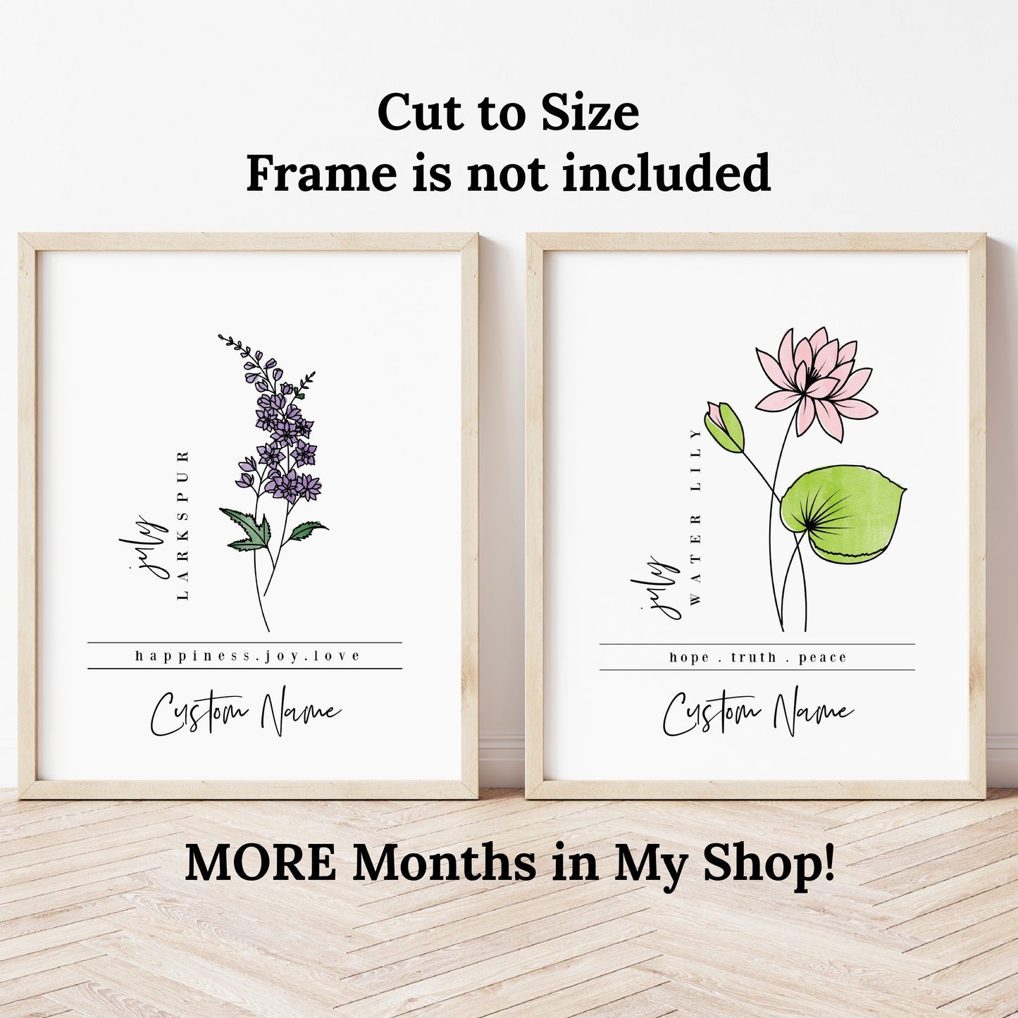 July Birth Flower Unframed Art Print | Personalized Name Custom Floral Illustration Wall Decor Birthday Gift