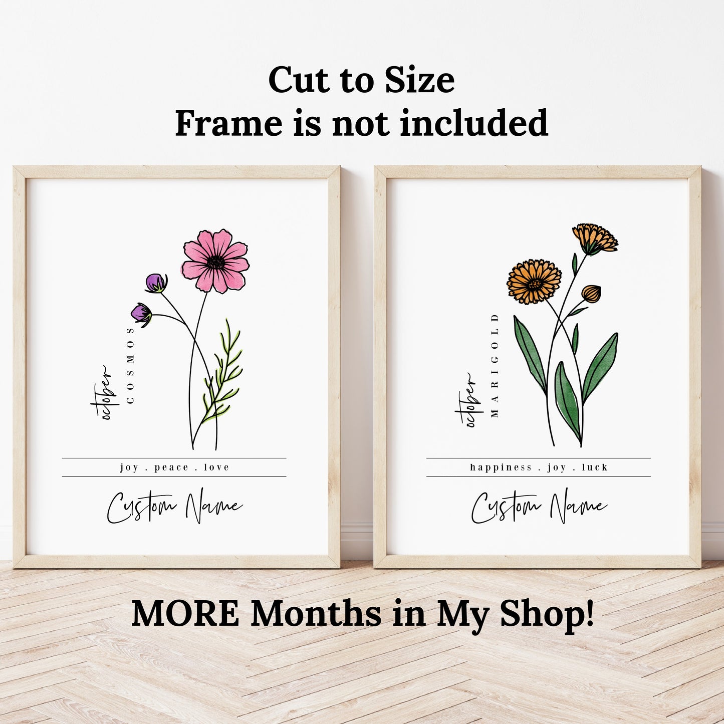 October Birth Flower Unframed Art Print | Personalized Name Custom Floral Illustration Wall Decor Birthday Gift