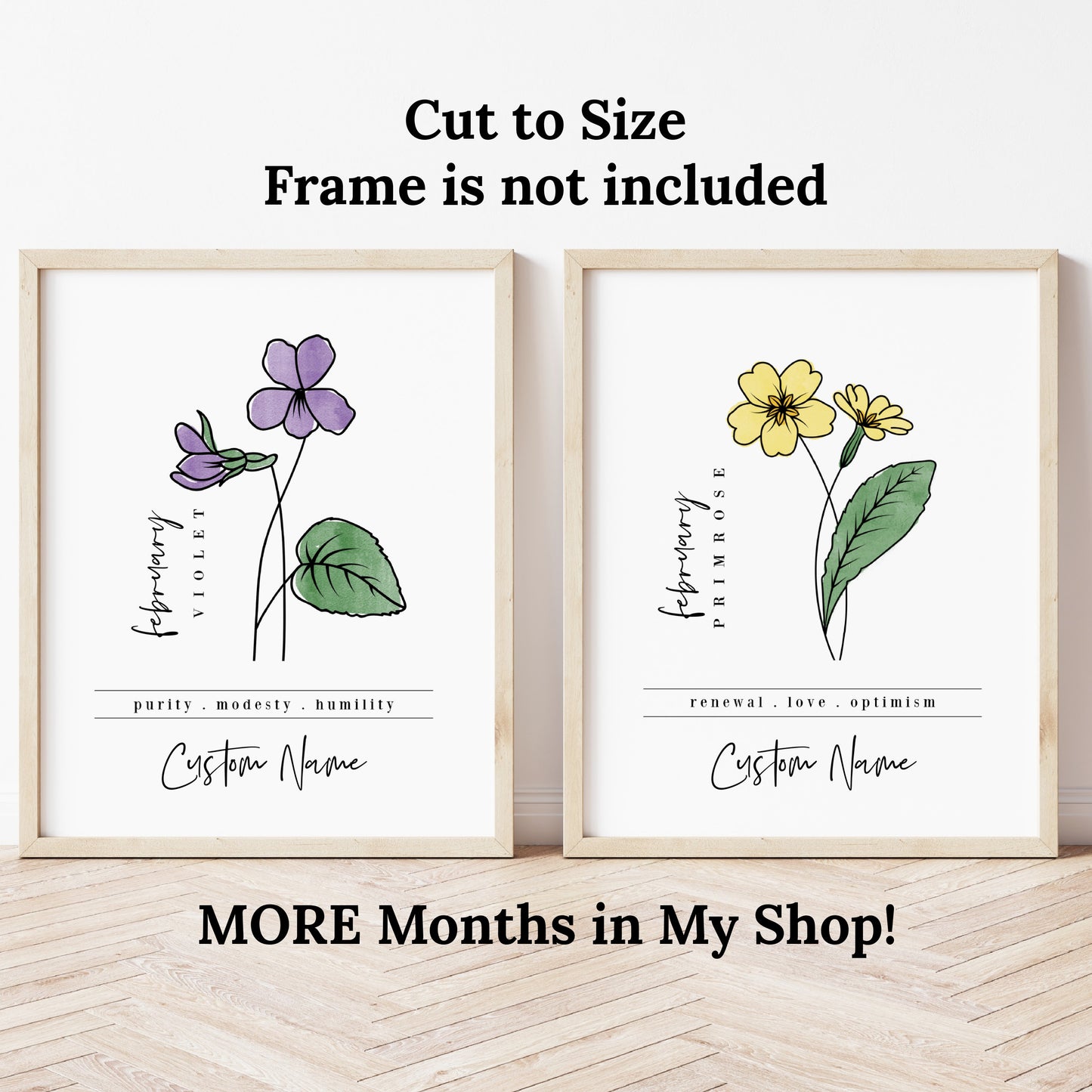 February Birth Flower Unframed Art Print | Personalized Name Custom Floral Illustration Wall Decor Birthday Gift