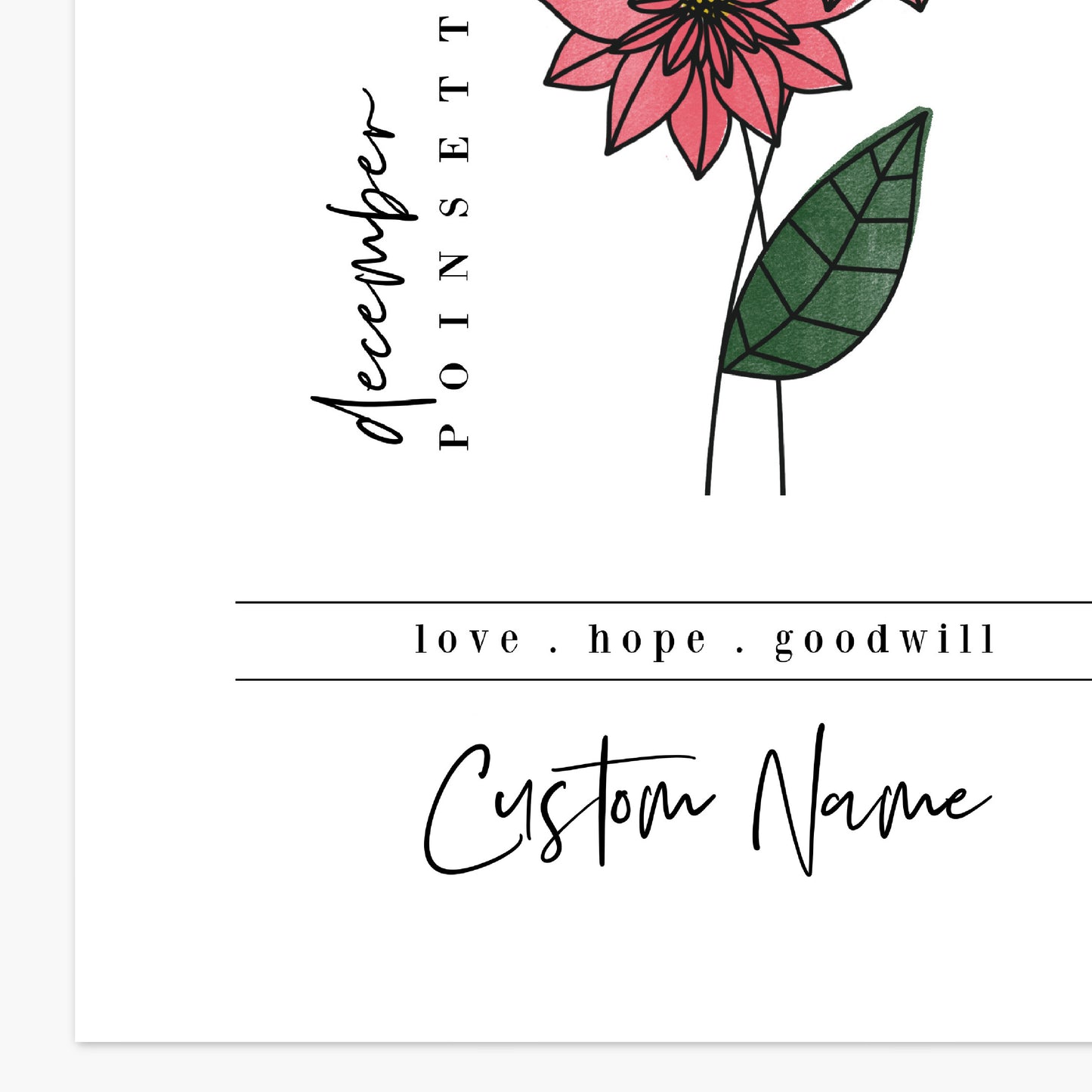 December Birth Flower Unframed Art Print | Personalized Name Custom Floral Illustration Wall Decor Birthday Gift