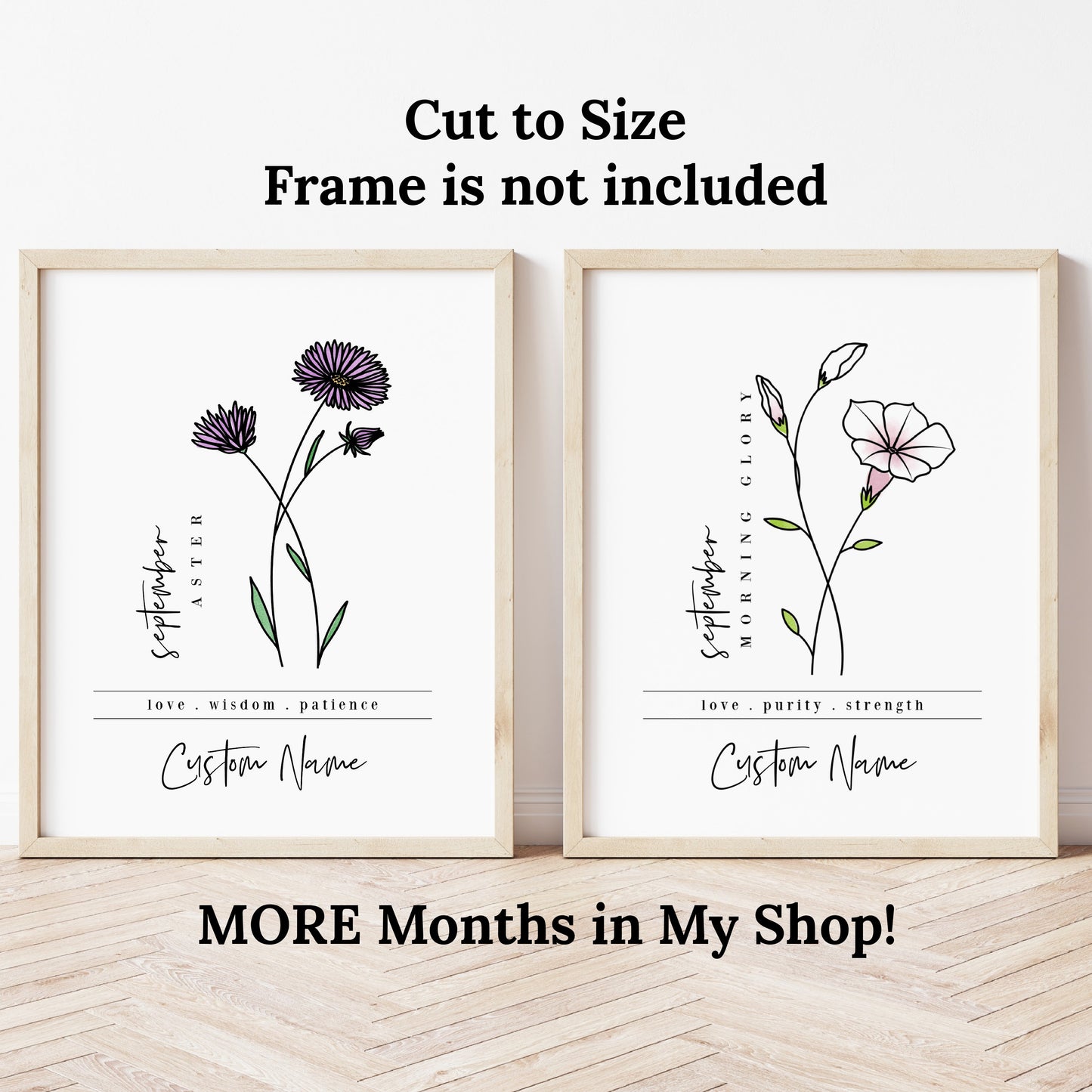 September Birth Flower Unframed Art Print | Personalized Name Custom Floral Illustration Wall Decor Birthday Gift