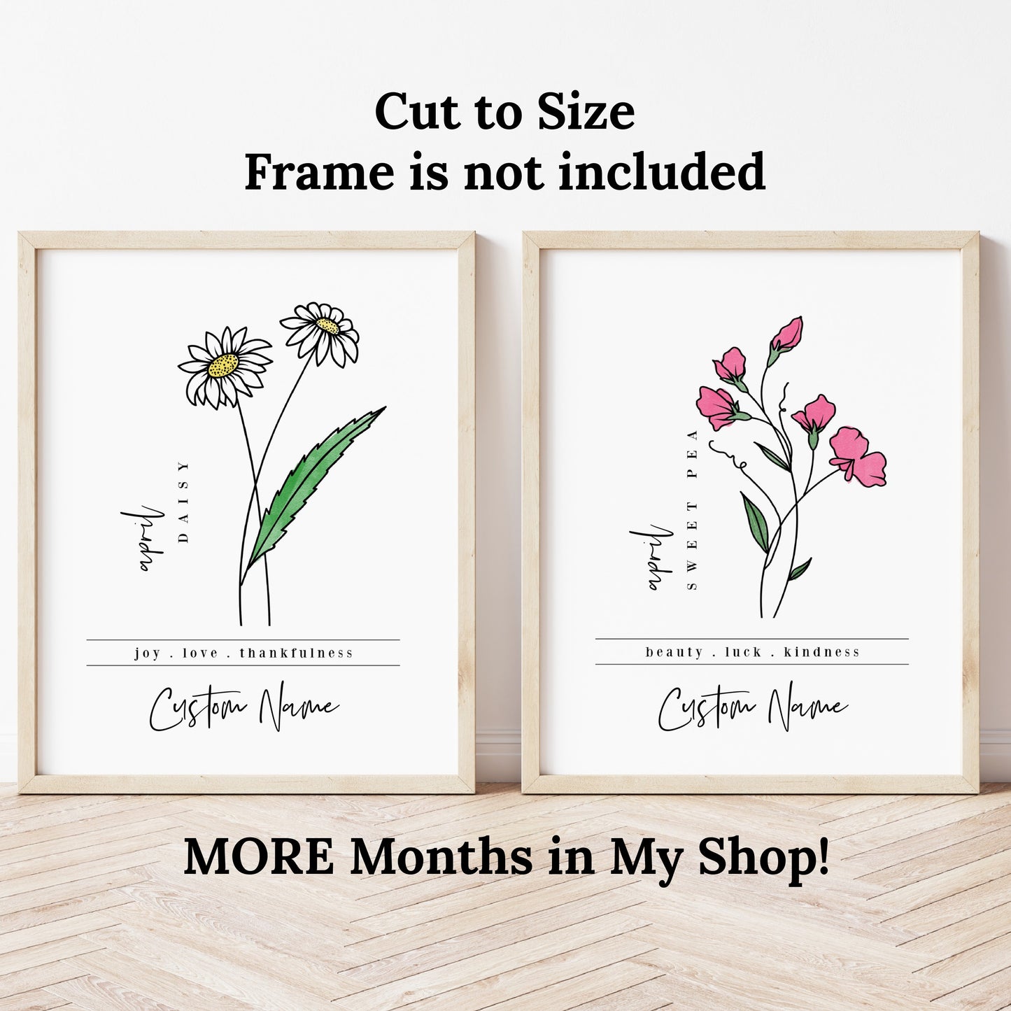 April Birth Flower Unframed Art Print | Personalized Name Custom Floral Illustration Wall Decor Birthday Gift