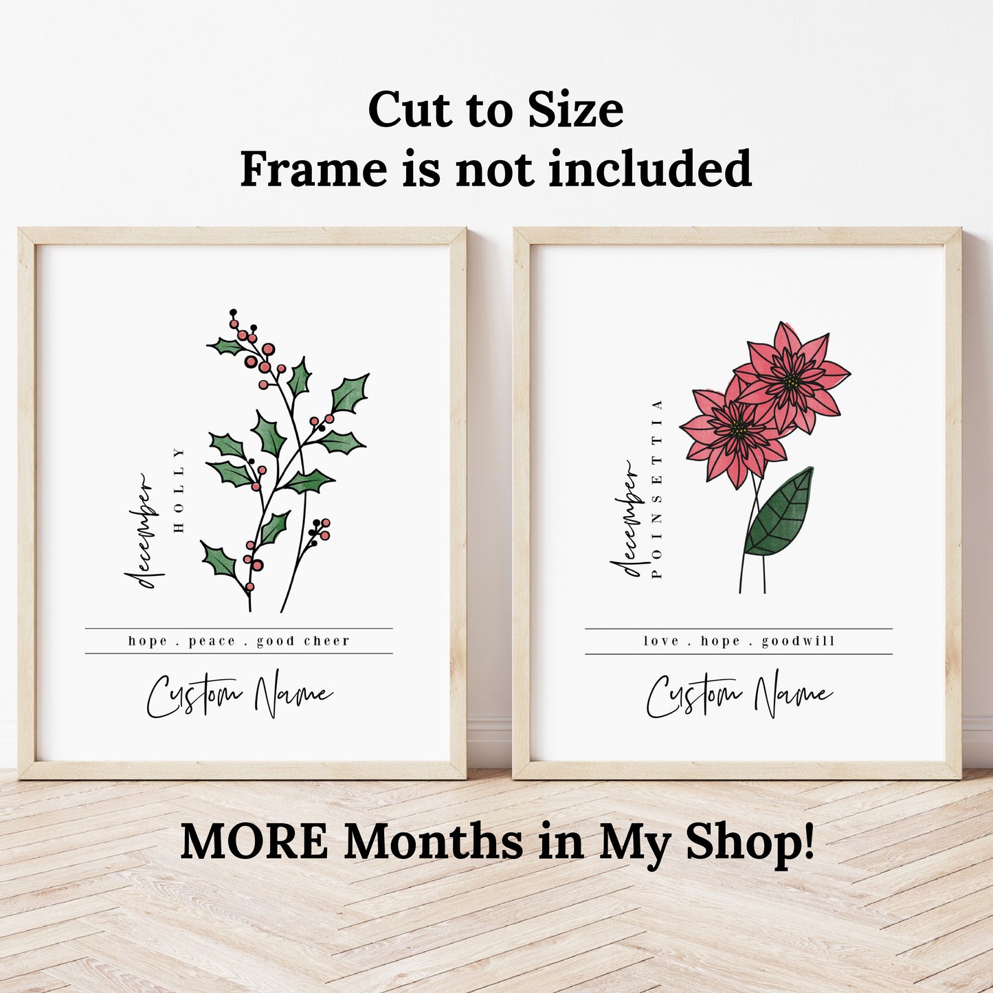 December Birth Flower Unframed Art Print | Personalized Name Custom Floral Illustration Wall Decor Birthday Gift