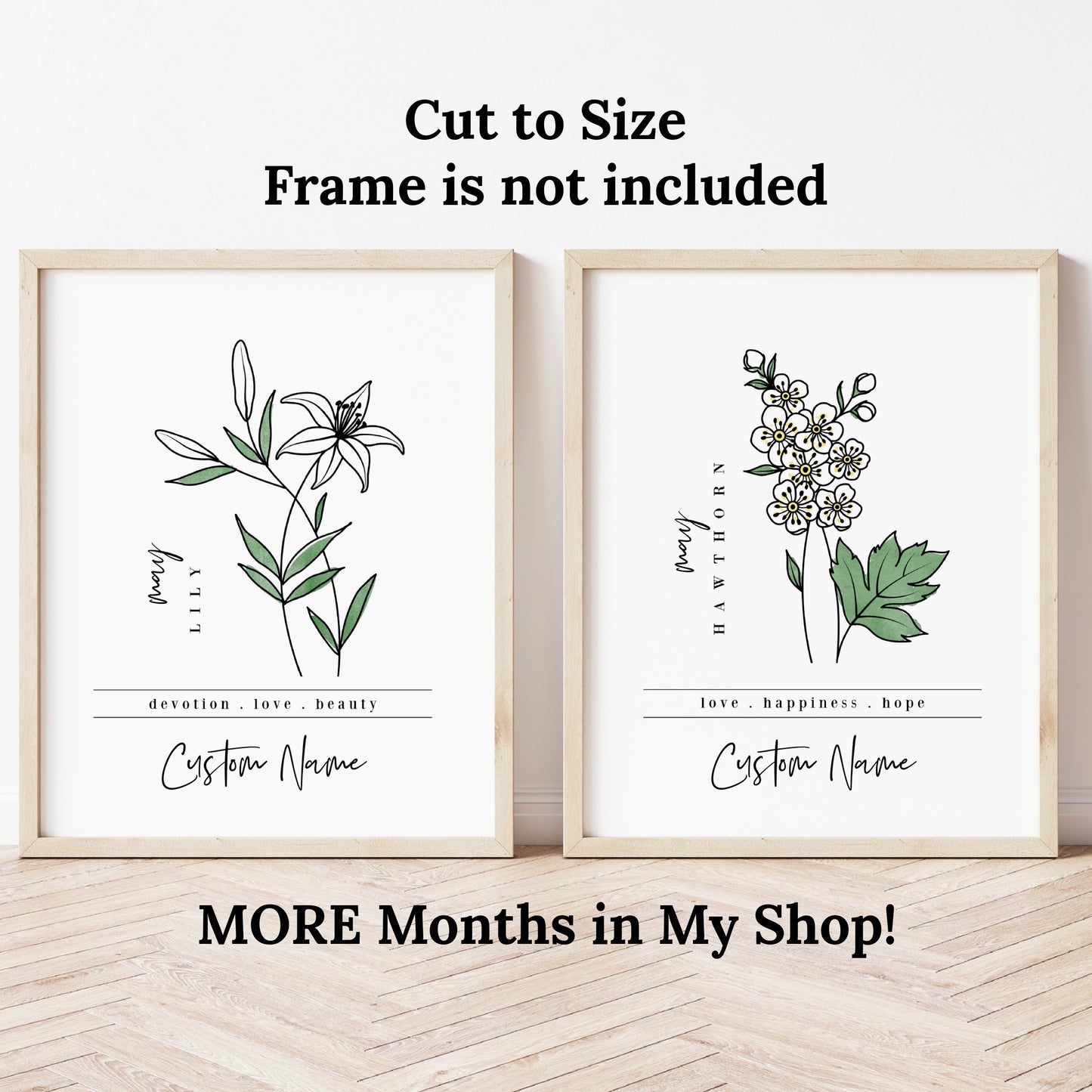 May Birth Flower Unframed Art Print | Personalized Name Custom Floral Illustration Wall Decor Birthday Gift