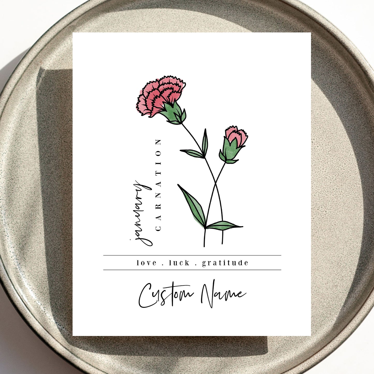 January Birth Flower Unframed Art Print | Personalized Name Custom Floral Illustration Wall Decor Birthday Gift