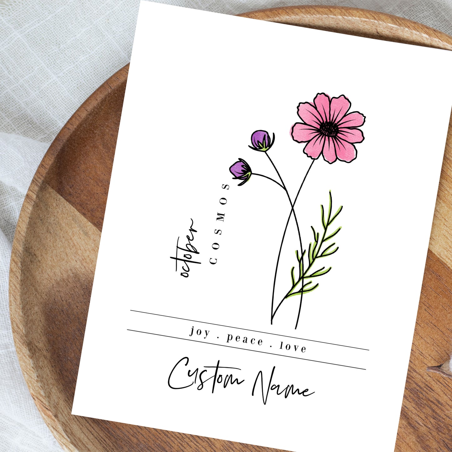 October Birth Flower Unframed Art Print | Personalized Name Custom Floral Illustration Wall Decor Birthday Gift