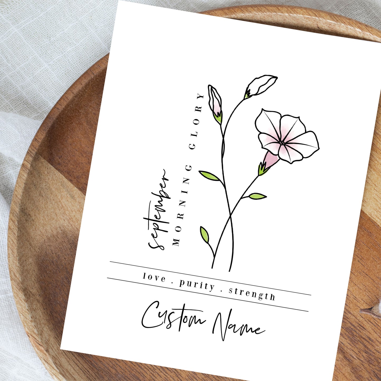 September Birth Flower Unframed Art Print | Personalized Name Custom Floral Illustration Wall Decor Birthday Gift