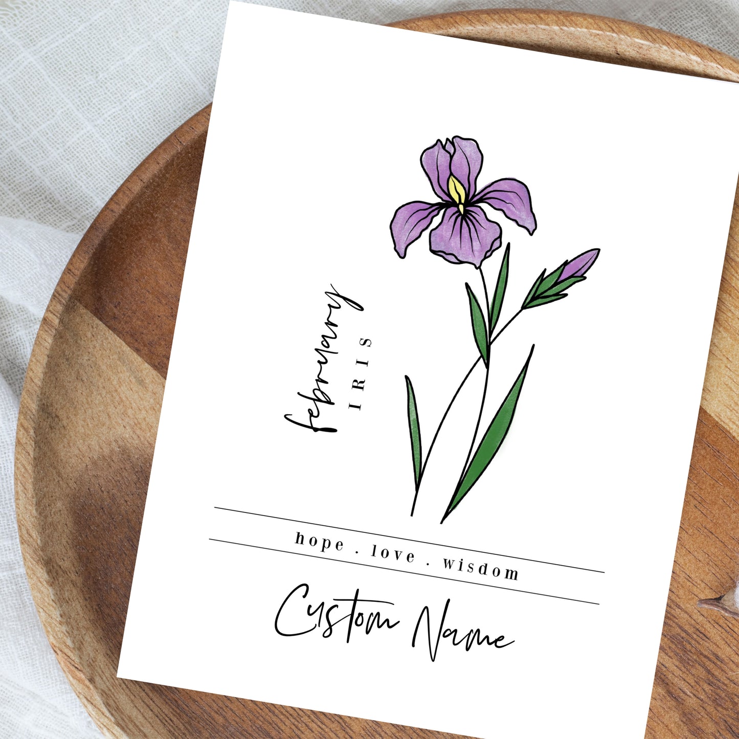 February Birth Flower Unframed Art Print | Personalized Name Custom Floral Illustration Wall Decor Birthday Gift