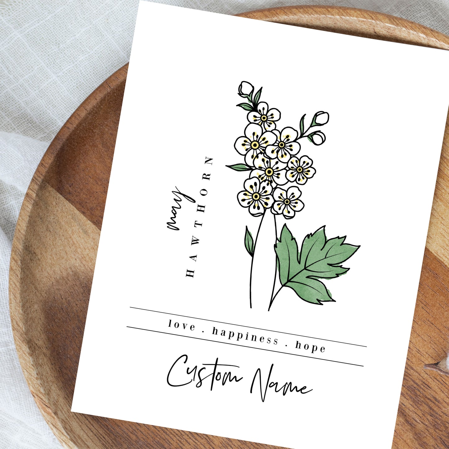 May Birth Flower Unframed Art Print | Personalized Name Custom Floral Illustration Wall Decor Birthday Gift