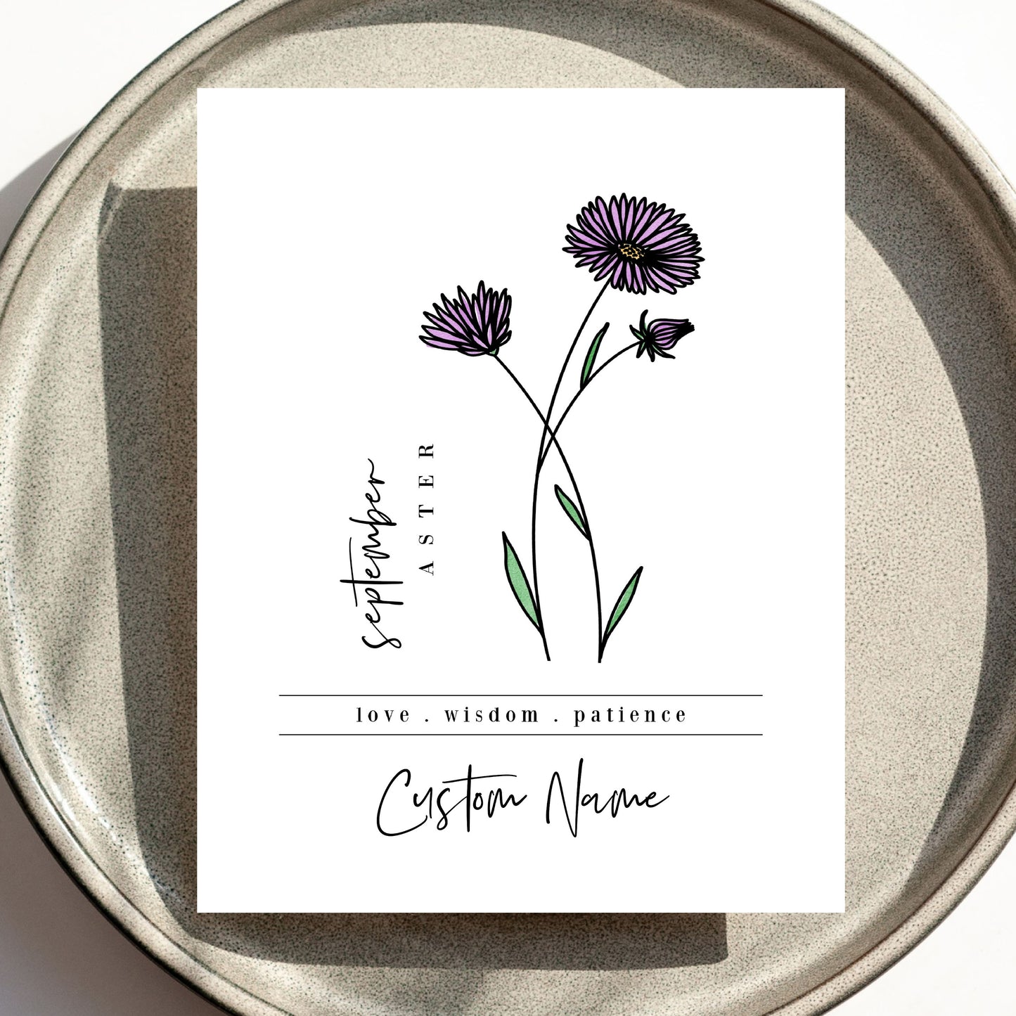 September Birth Flower Unframed Art Print | Personalized Name Custom Floral Illustration Wall Decor Birthday Gift