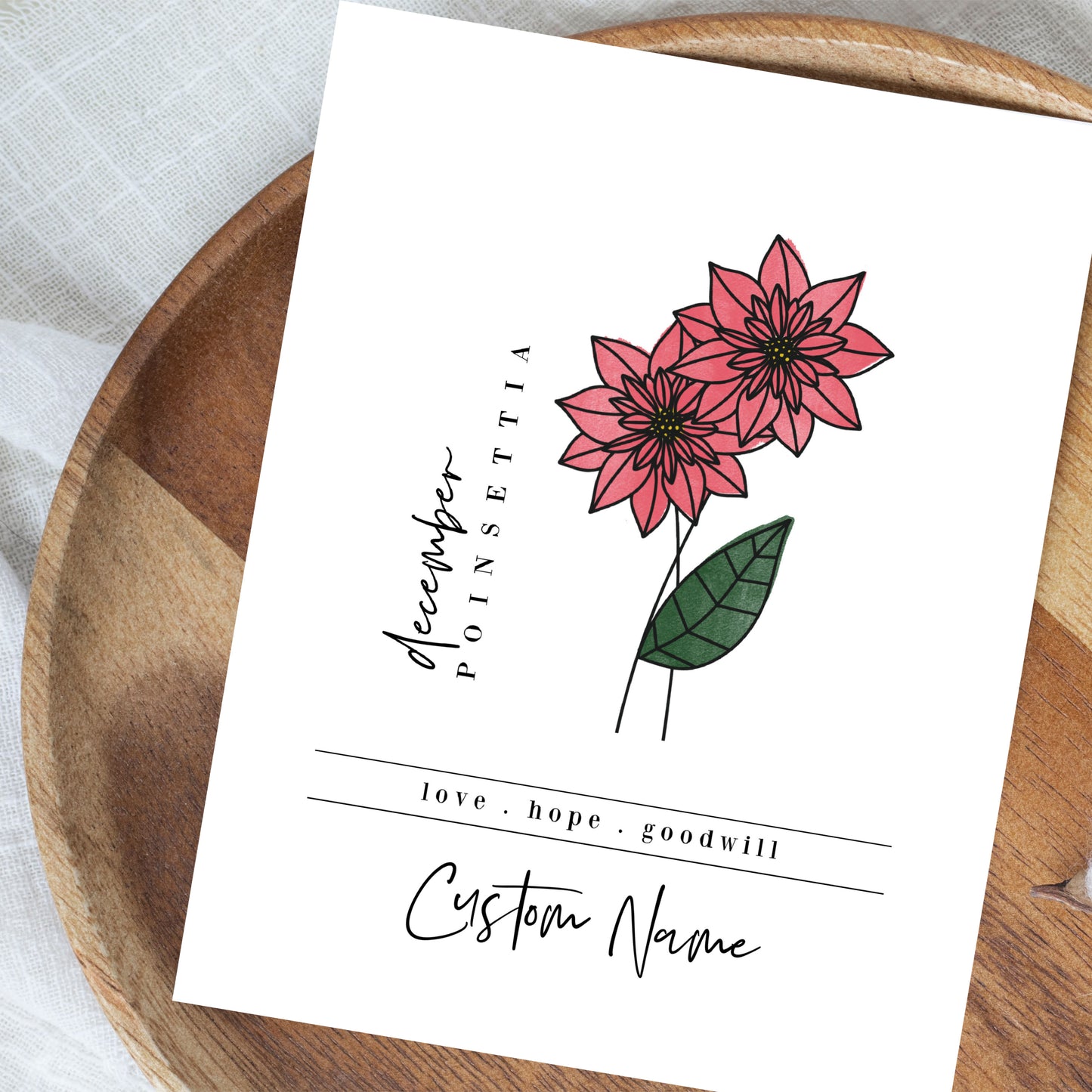 December Birth Flower Unframed Art Print | Personalized Name Custom Floral Illustration Wall Decor Birthday Gift