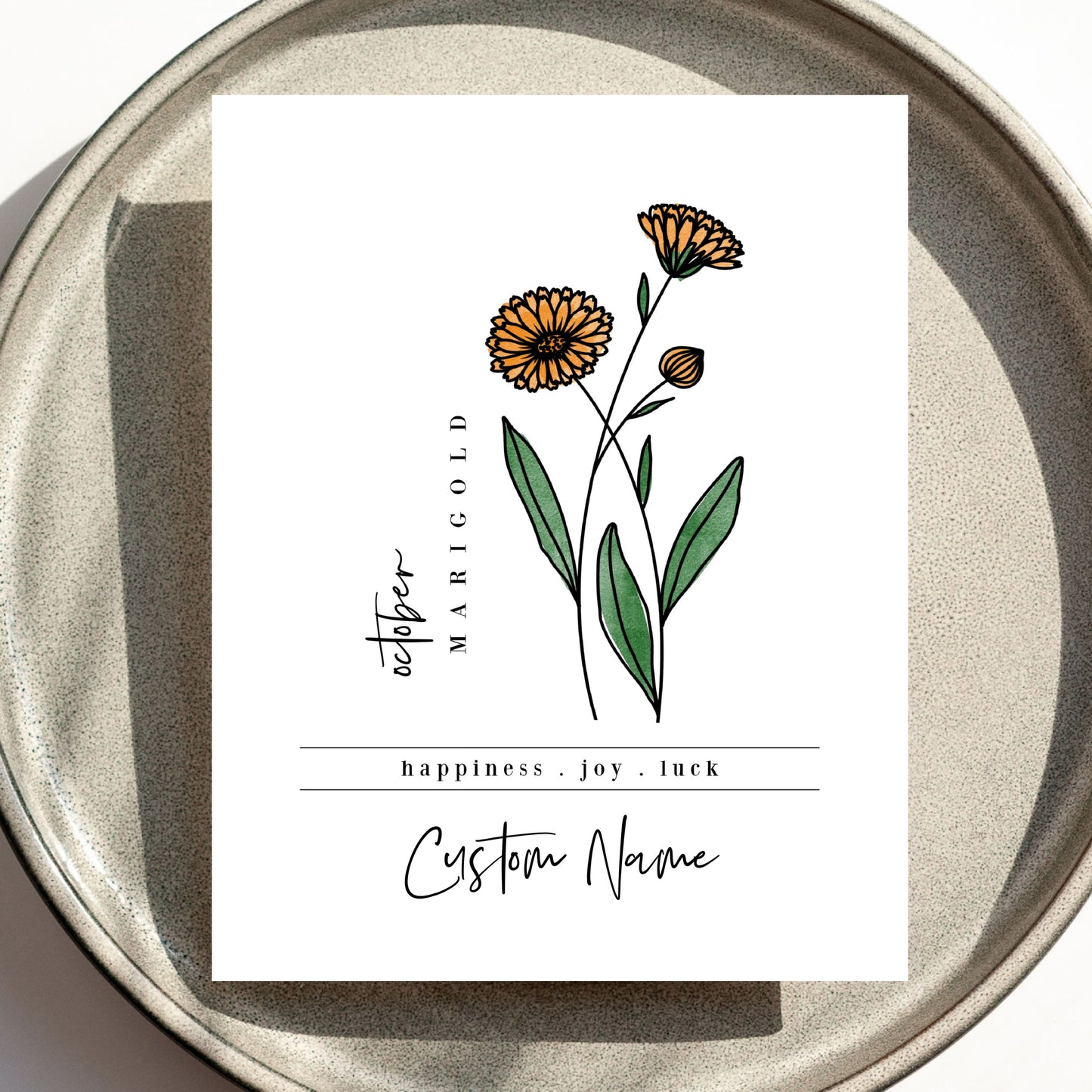 October Birth Flower Unframed Art Print | Personalized Name Custom Floral Illustration Wall Decor Birthday Gift