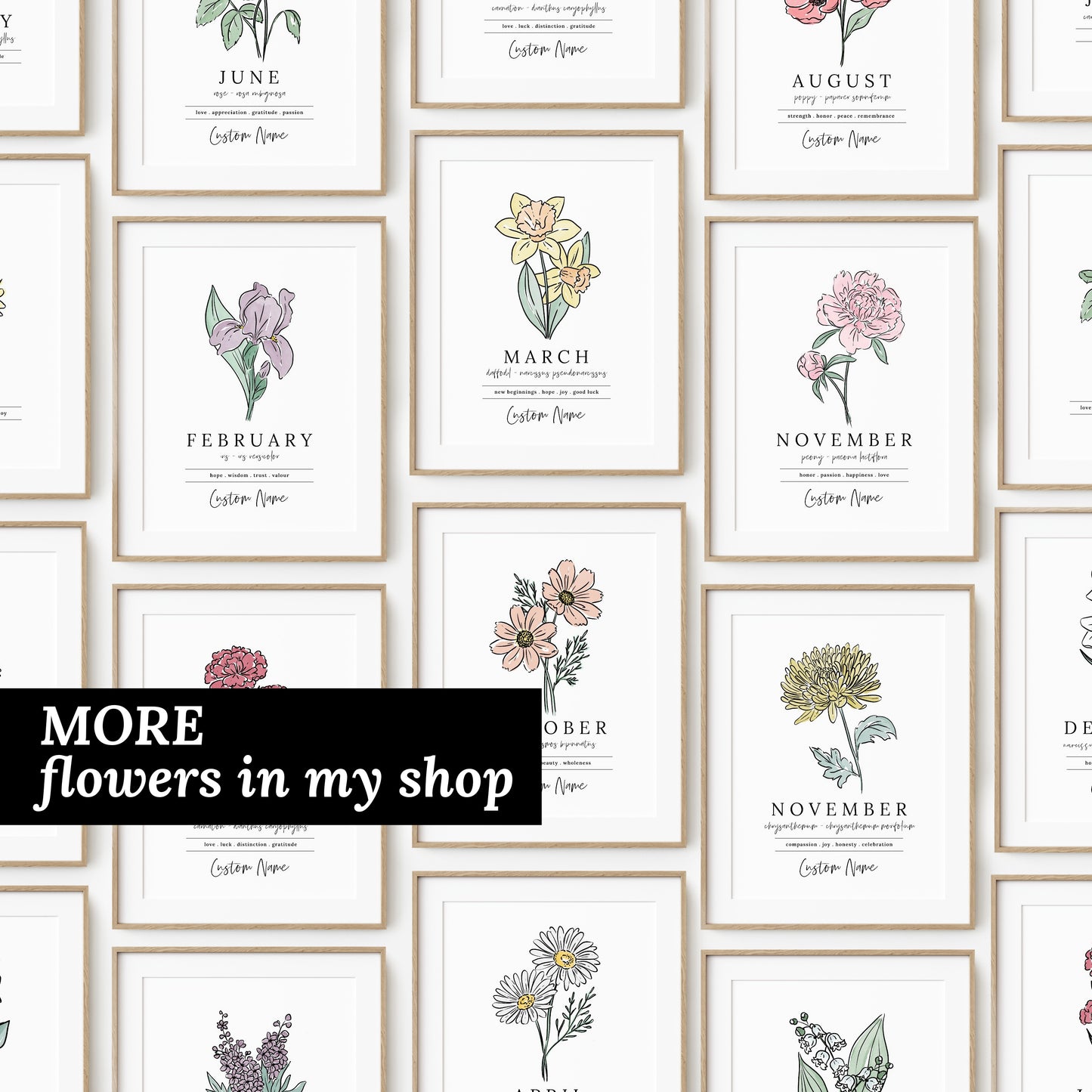 April Daisy Birth Flower Personalized Name Unframed Art Print | Custom Gift for Birthdays | Nursery Wall Decor | Floral Wall Decor
