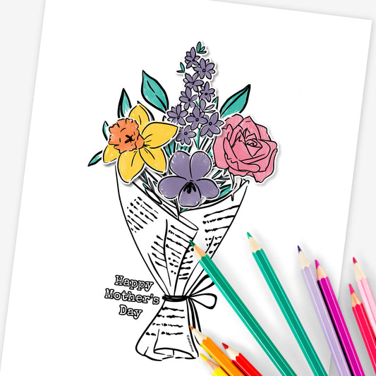 Build Your Birth Flower Bouquet Printable Activity Coloring Page | Mother's Day and Birthday Gift