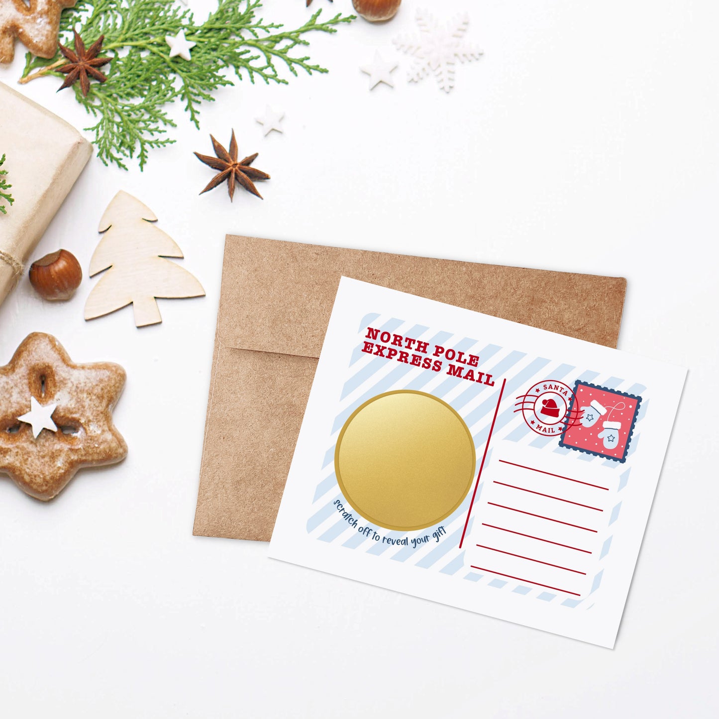 3 PK Scratch Off North Pole Holiday Card + Envelopes | DIY Personalized Gift Surprise Notecards