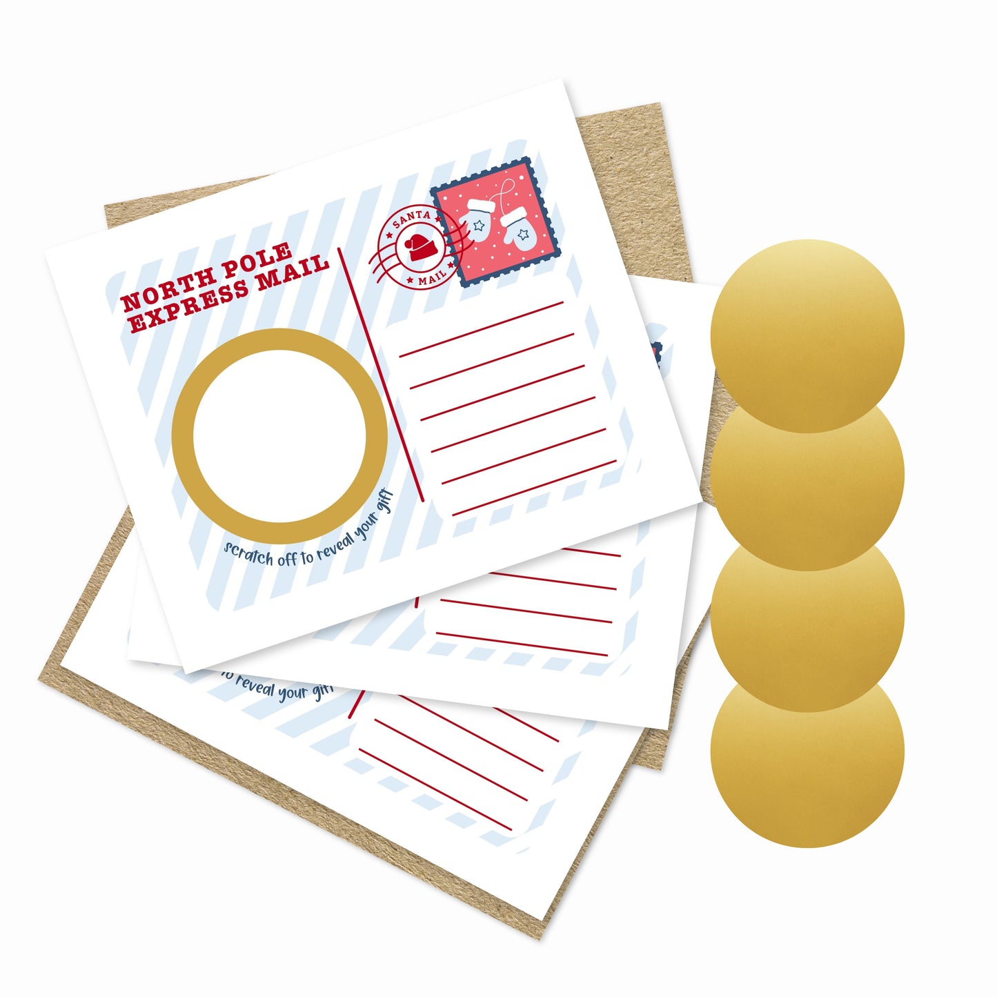 3 PK Scratch Off North Pole Holiday Card + Envelopes | DIY Personalized Gift Surprise Notecards