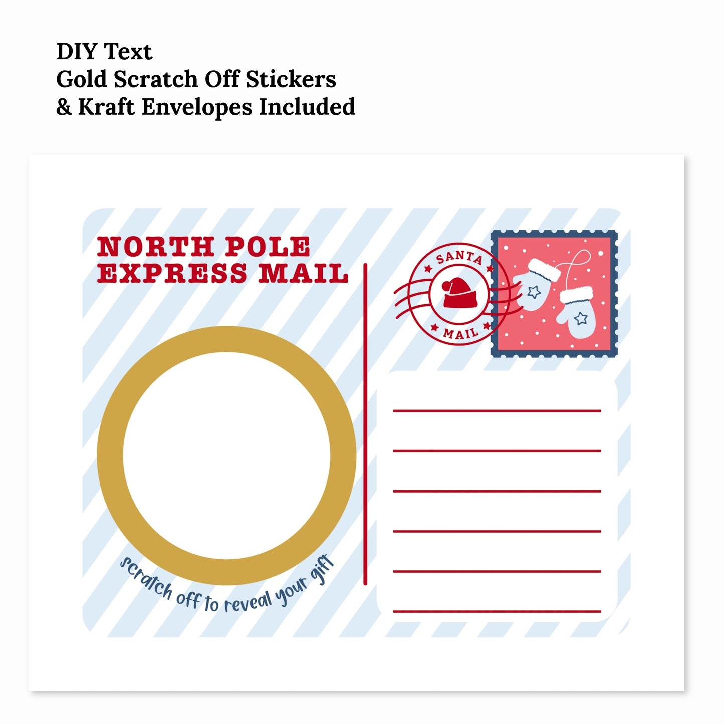 3 PK Scratch Off North Pole Holiday Card + Envelopes | DIY Personalized Gift Surprise Notecards