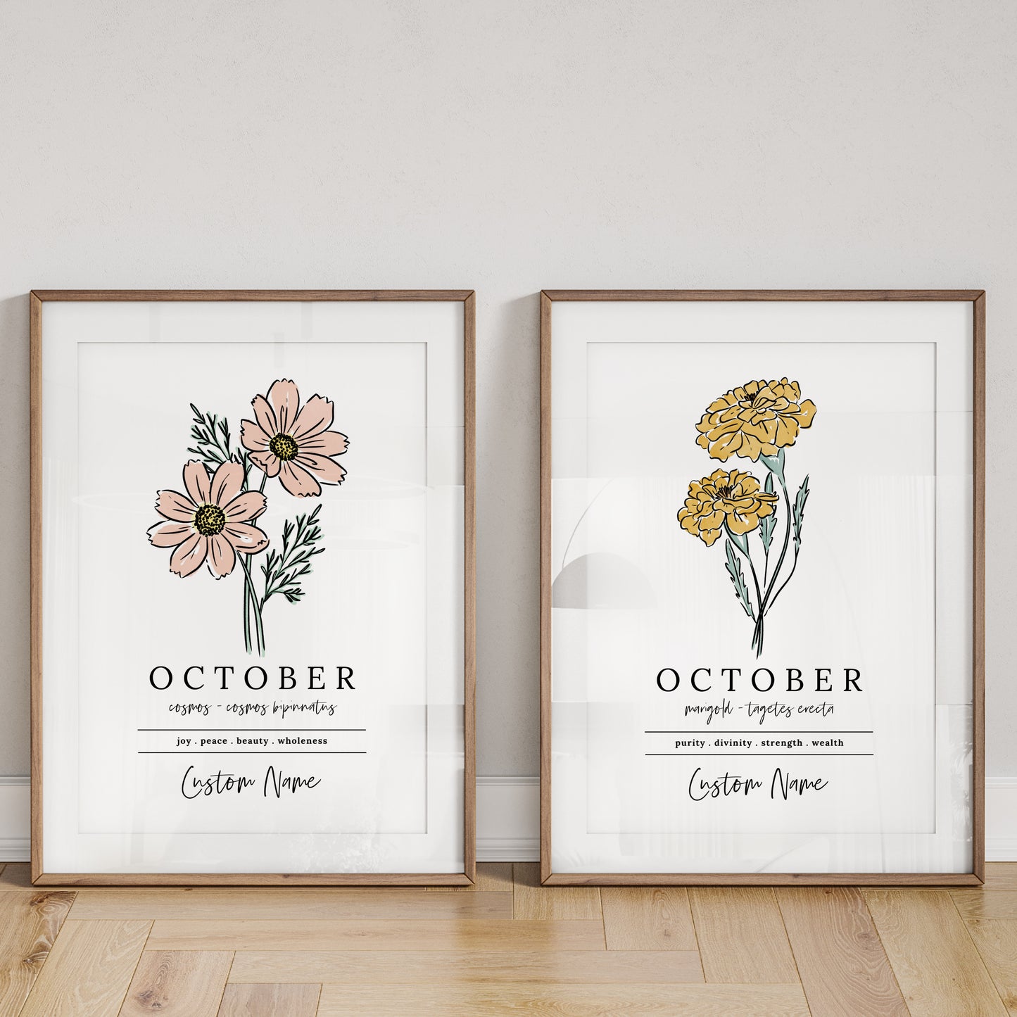 Personalized Name Birth Flower Unframed Art Print | 28 Options 4 Sizes | Custom Gift for Birthdays | Nursery Wall Decor