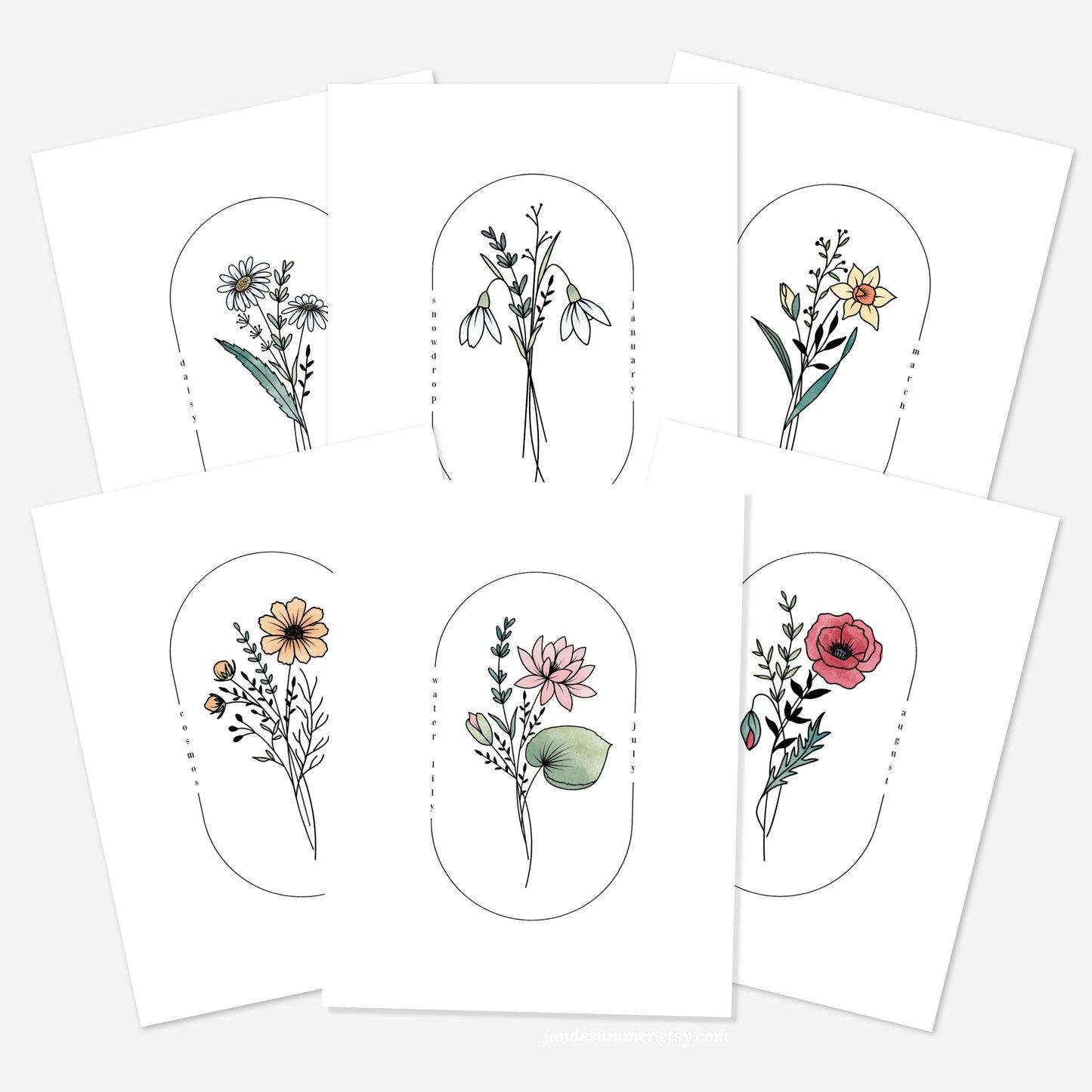 27 PK Birth Flower Art Printables | Watercolor Simple Floral Line Art Printable | Best Birthday Gift For All Ages