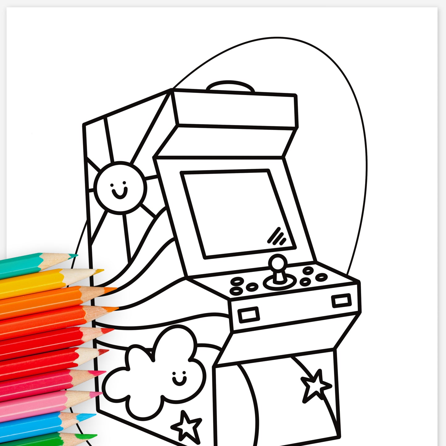 Retro Arcade Game Coloring Page Digital Printable | Nostalgic Gamer