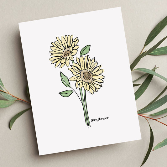 Sunflower Illustration | Unframed Art Print Watercolor Sketched Drawing Floral Accent Wall Decor