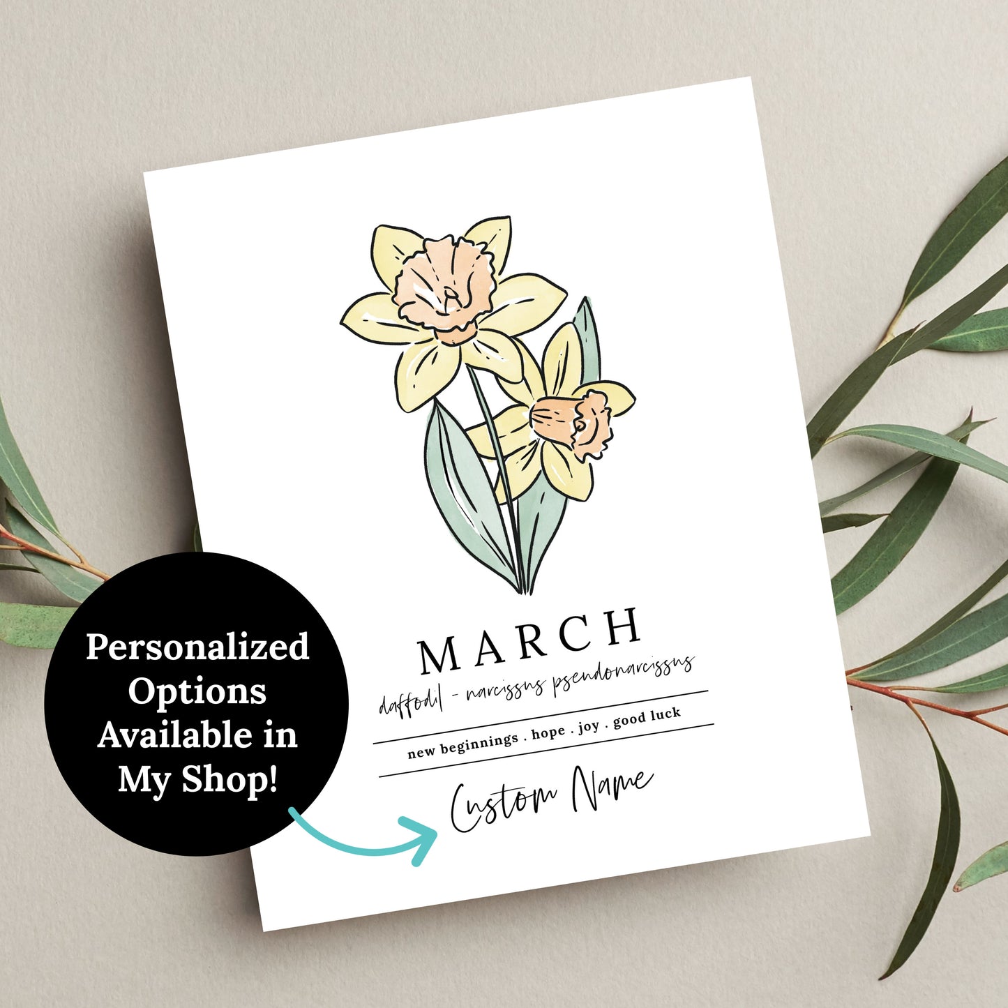 December Narcissus Birth Flower Unframed Art Print | Floral Birthday Gift