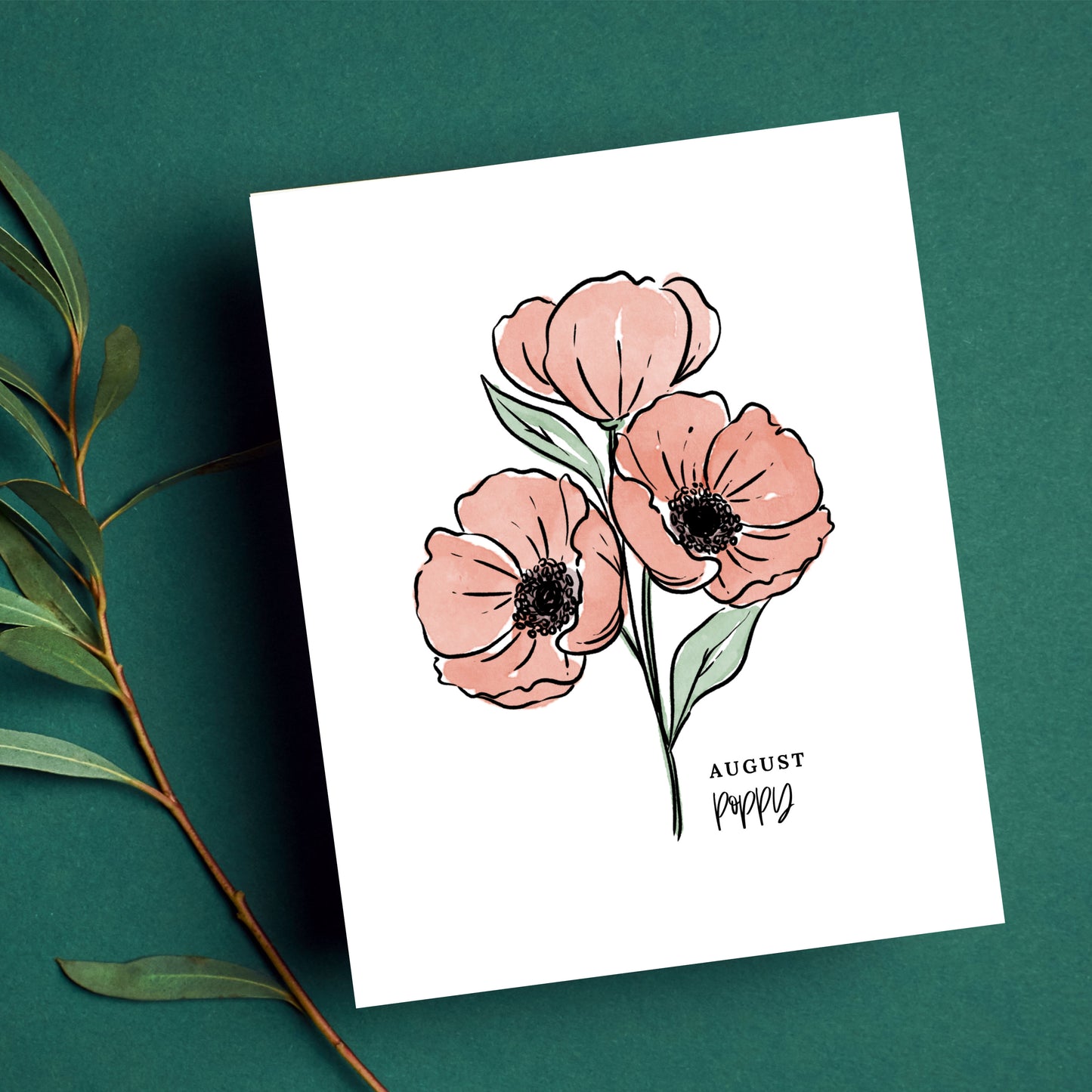 August Birth Flower Unframed Red Poppy Art Print Floral Birthday Gift