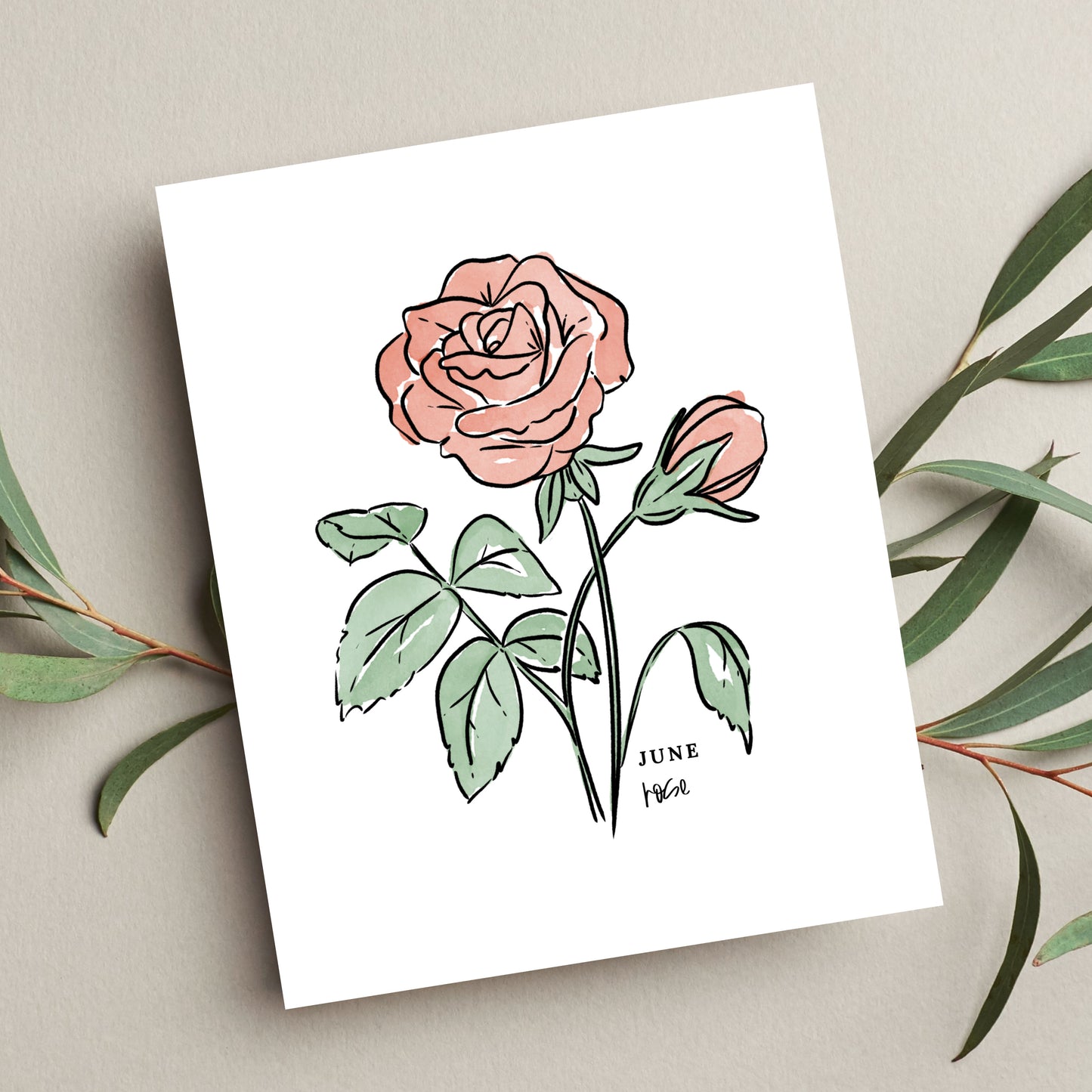 June Birth Flower Unframed Red Rose Art Print Floral Birthday Gift