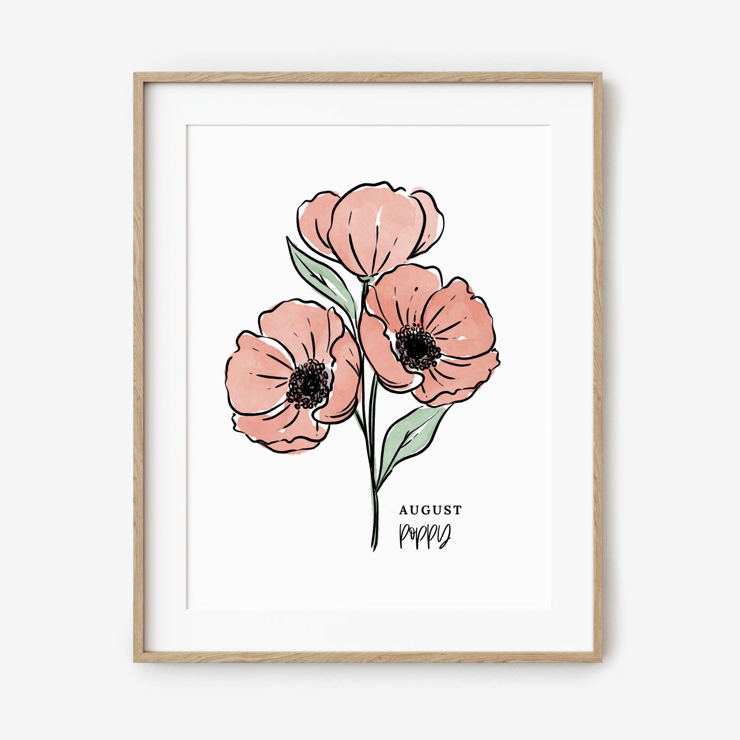 August Birth Flower Unframed Red Poppy Art Print Floral Birthday Gift
