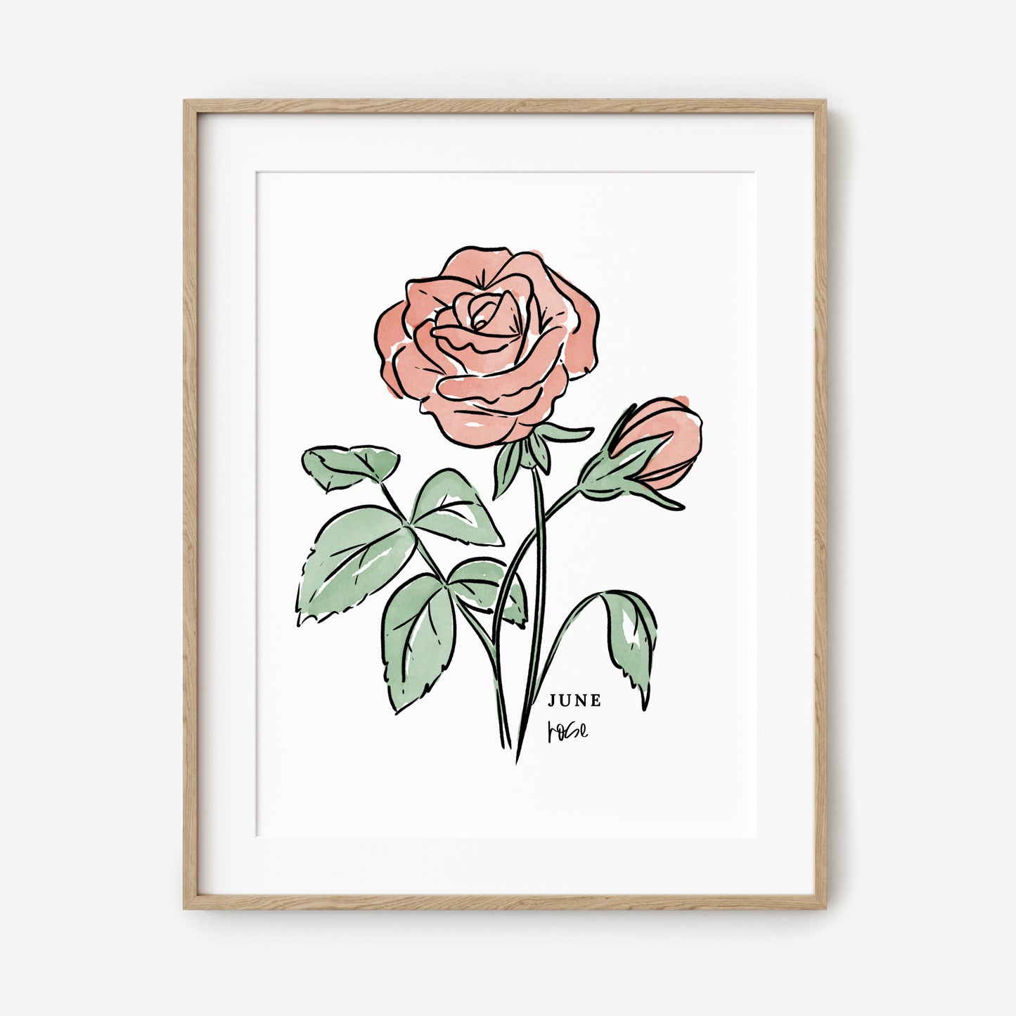 June Birth Flower Unframed Red Rose Art Print Floral Birthday Gift