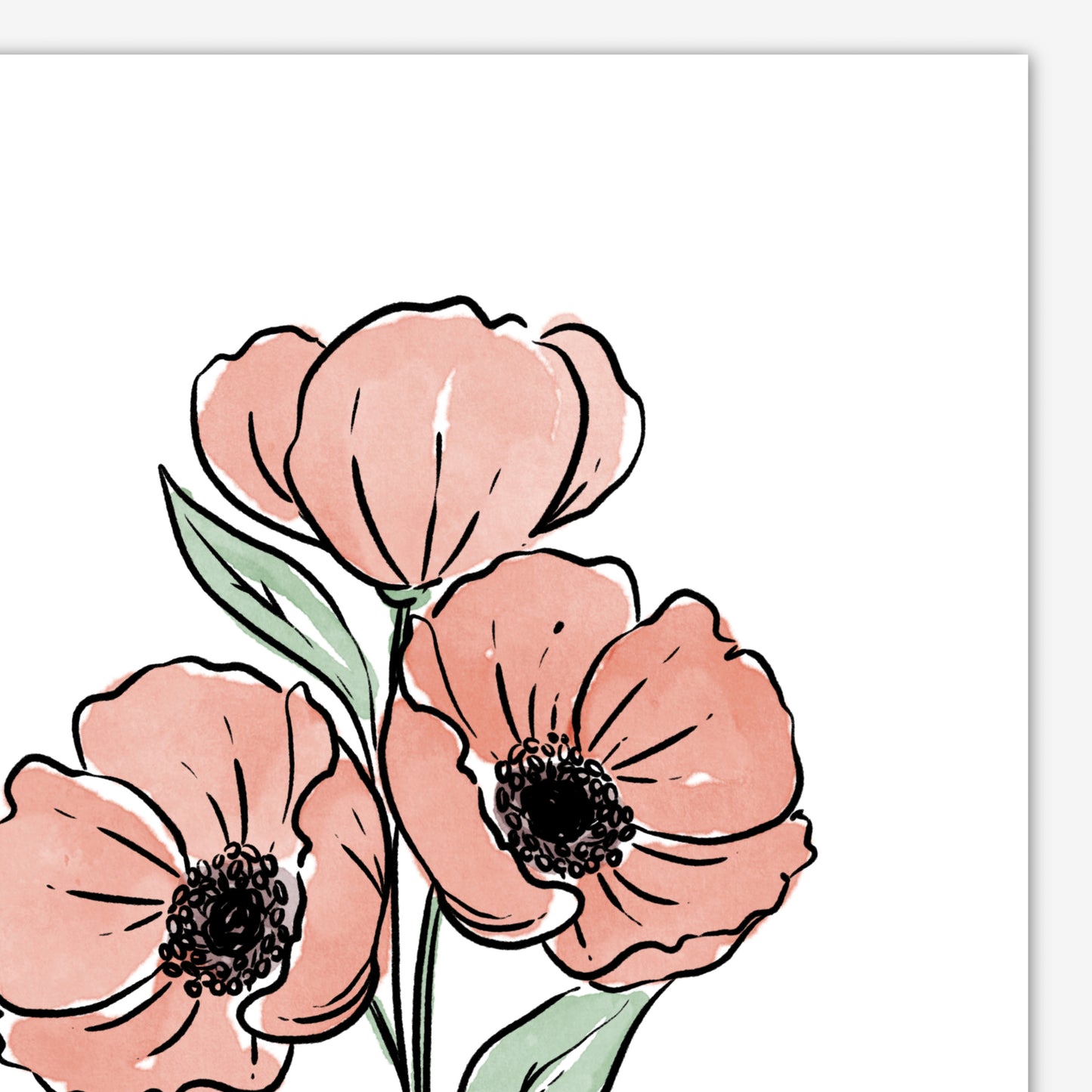 August Birth Flower Unframed Red Poppy Art Print Floral Birthday Gift