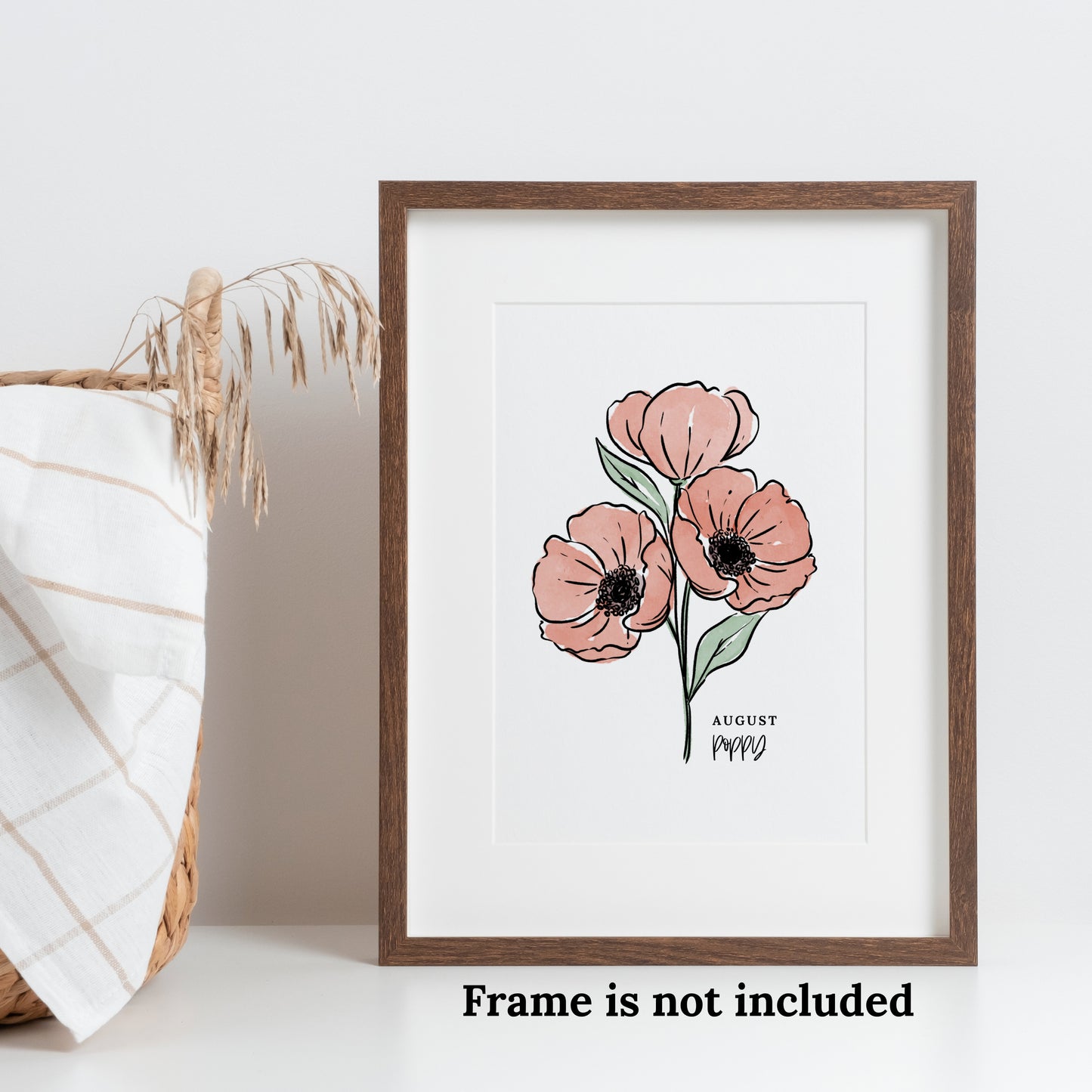 August Birth Flower Unframed Red Poppy Art Print Floral Birthday Gift
