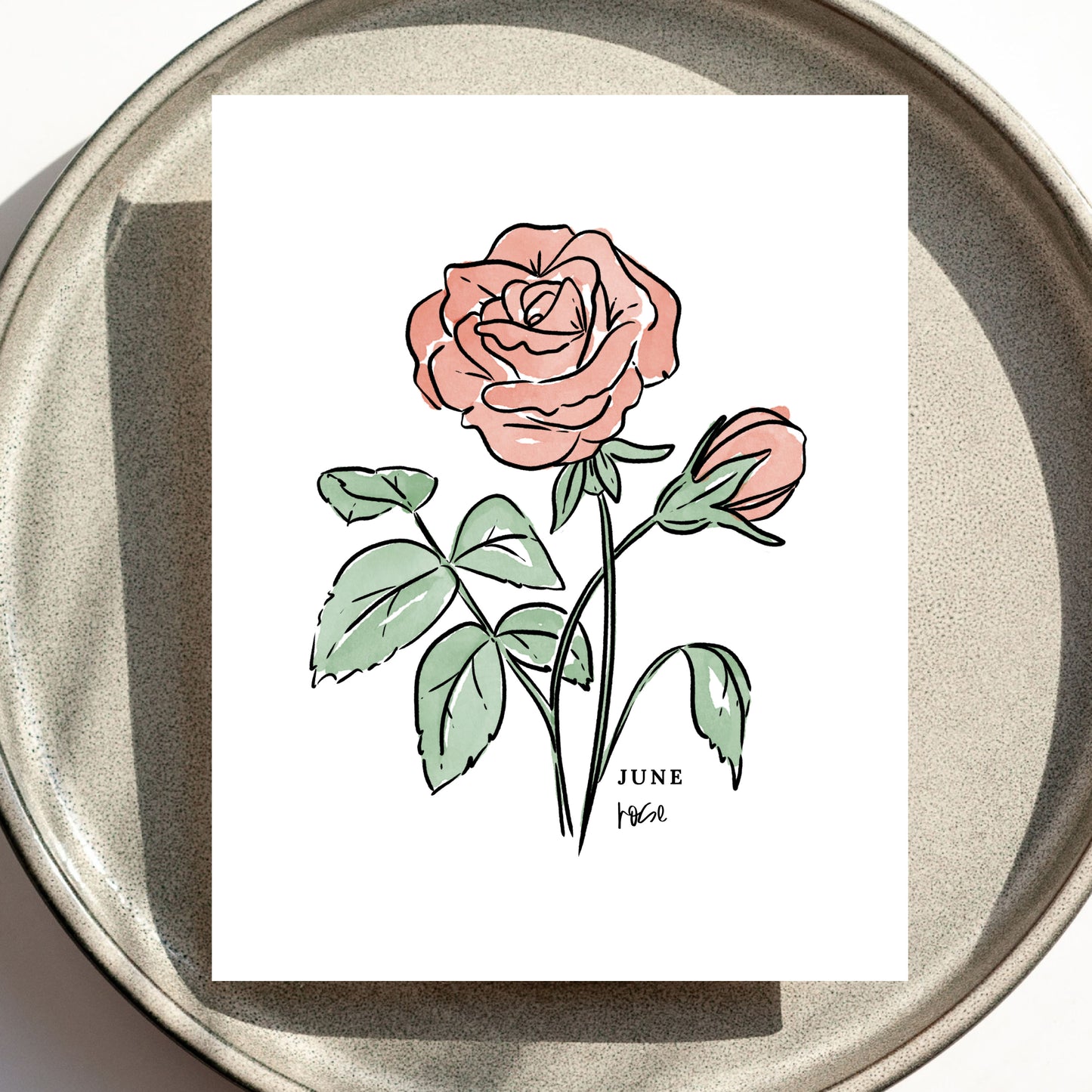 June Birth Flower Unframed Red Rose Art Print Floral Birthday Gift