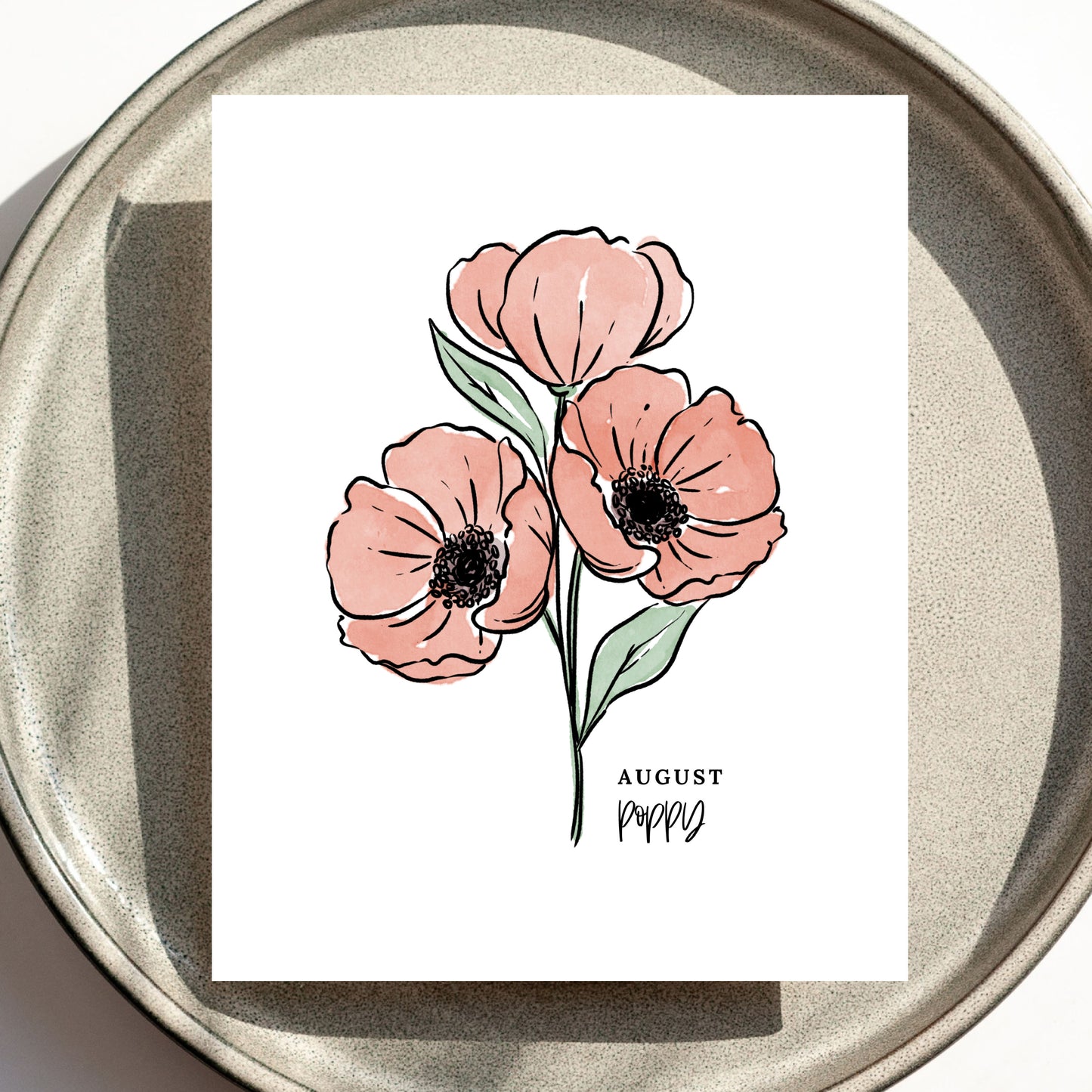 August Birth Flower Unframed Red Poppy Art Print Floral Birthday Gift