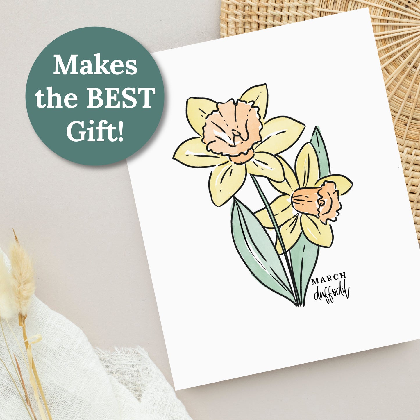 March Birth Flower Unframed Daffodil Art Print Daffodil Floral Birthday Gift