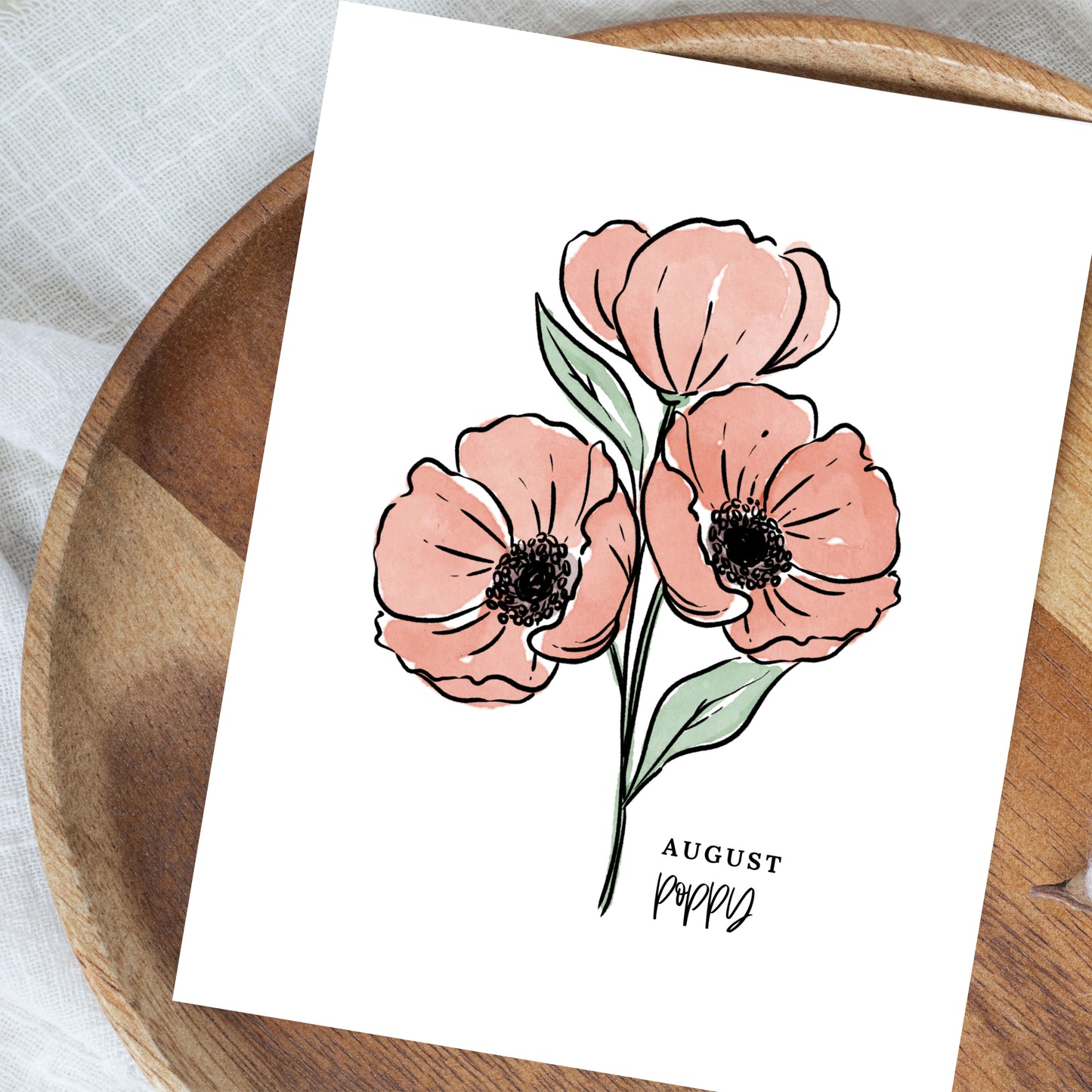 August Birth Flower Unframed Red Poppy Art Print Floral Birthday Gift